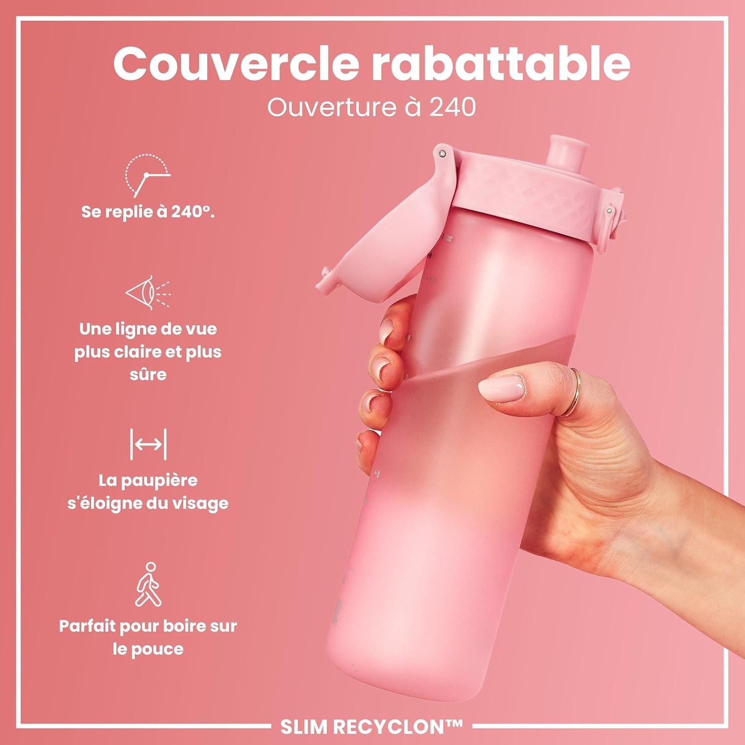 imageIon8 Gourde 500ml AntiFuite Facile Ouvrir Verrouillage Scuris Lavable en Lavevaisselle Sans BPA Poigne de Transport Sadapte aux Portegobelets Facile NettoyerRose Clair