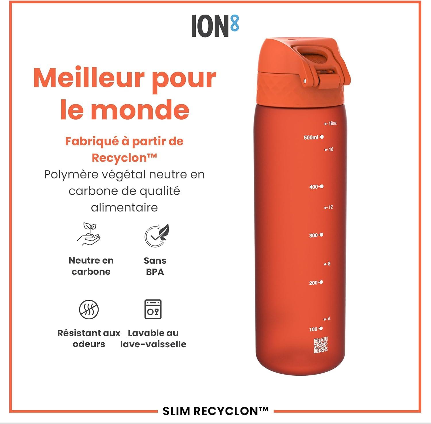 imageIon8 Gourde 500ml AntiFuite Facile Ouvrir Verrouillage Scuris Lavable en Lavevaisselle Sans BPA Poigne de Transport Sadapte aux Portegobelets Facile NettoyerOrange