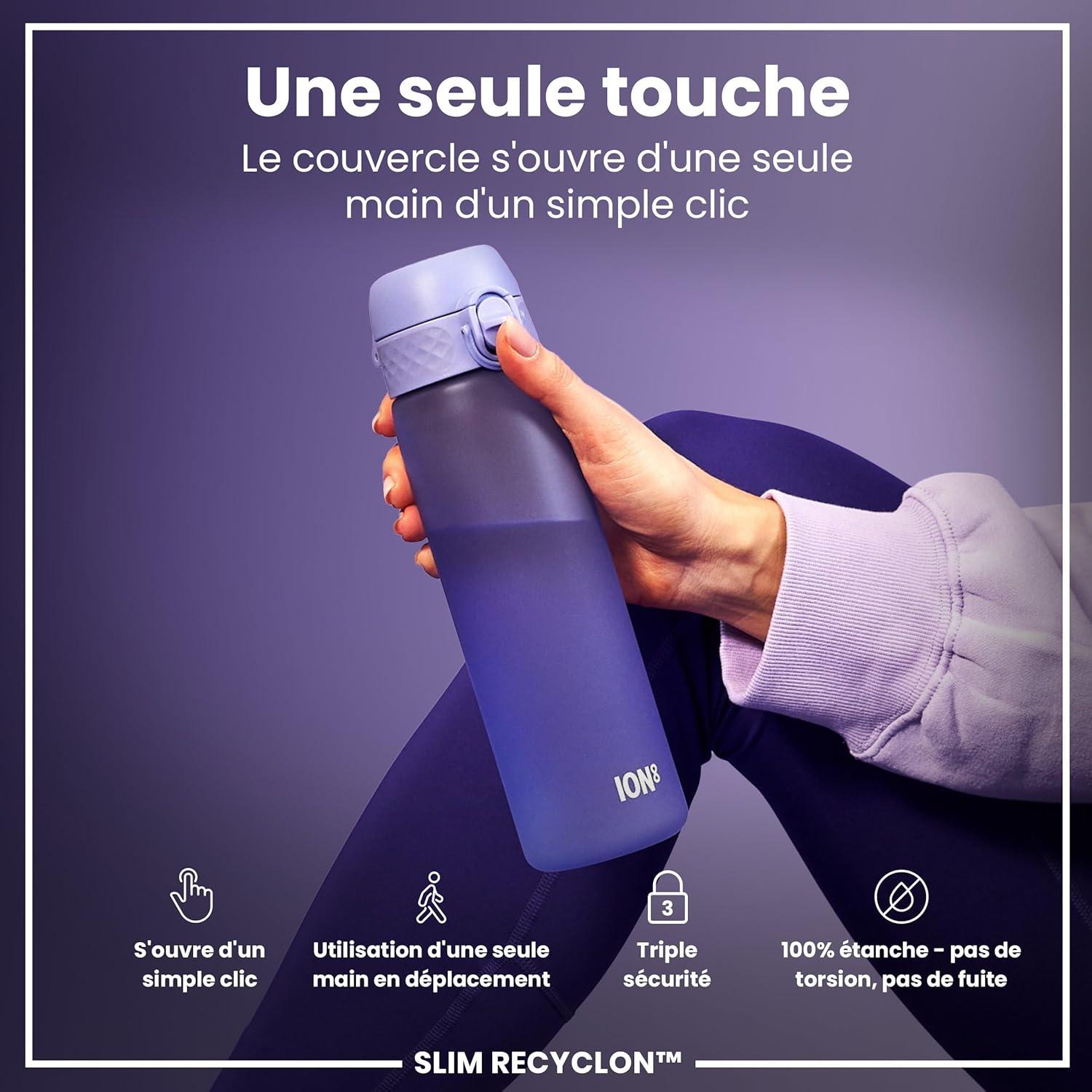 imageIon8 Gourde 500ml AntiFuite Facile Ouvrir Verrouillage Scuris Lavable en Lavevaisselle Sans BPA Poigne de Transport Sadapte aux Portegobelets Facile NettoyerViolet Clair