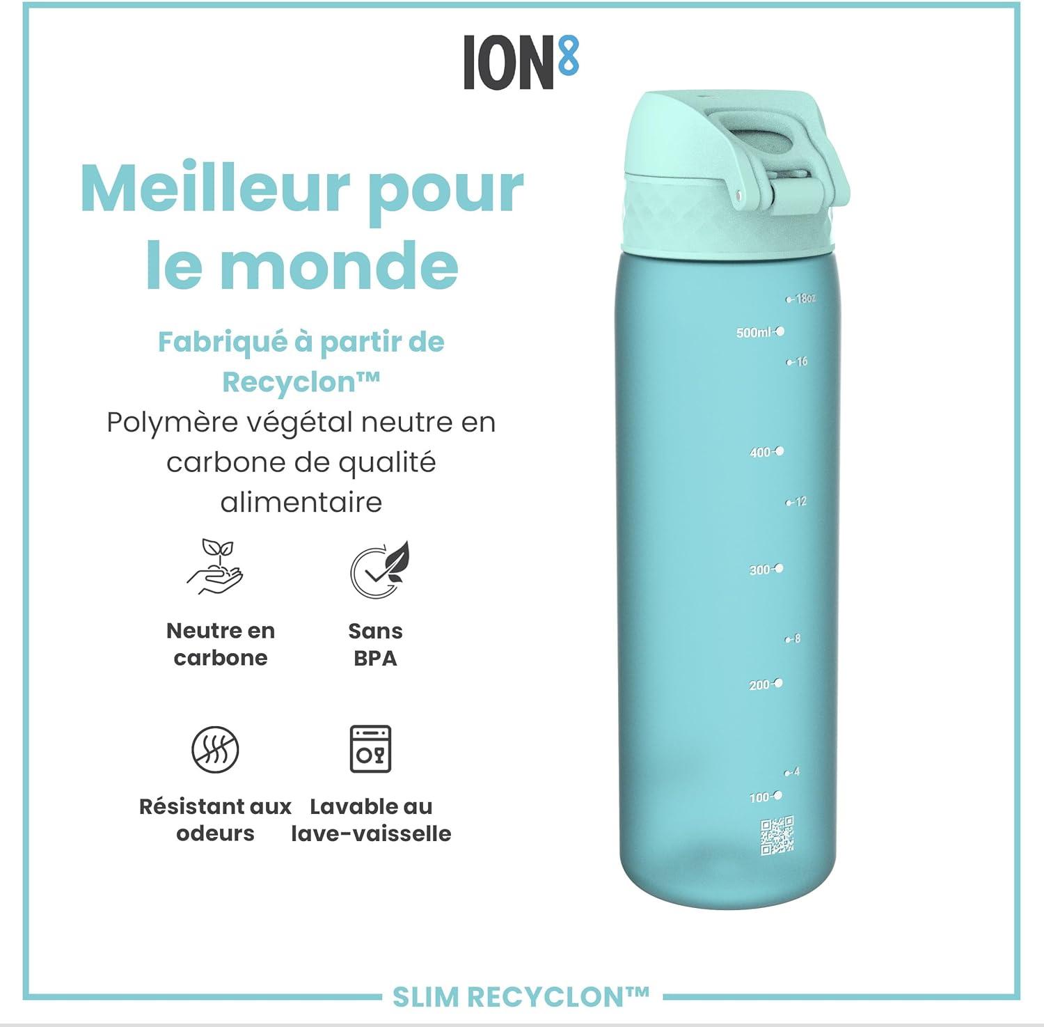 imageIon8 Gourde 500ml AntiFuite Facile Ouvrir Verrouillage Scuris Lavable en Lavevaisselle Sans BPA Poigne de Transport Sadapte aux Portegobelets Facile NettoyerBleu Sonique