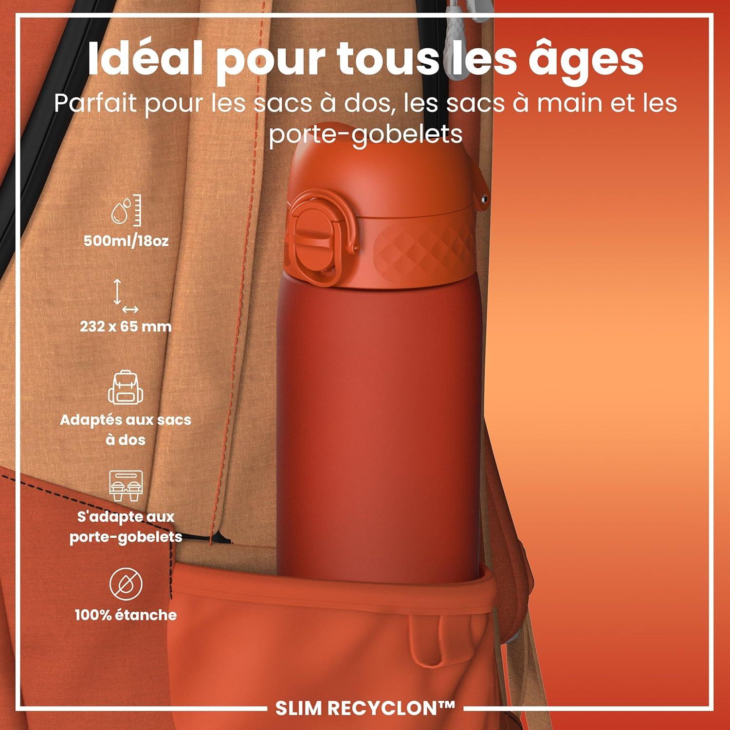 imageIon8 Gourde 500ml AntiFuite Facile Ouvrir Verrouillage Scuris Lavable en Lavevaisselle Sans BPA Poigne de Transport Sadapte aux Portegobelets Facile NettoyerOrange