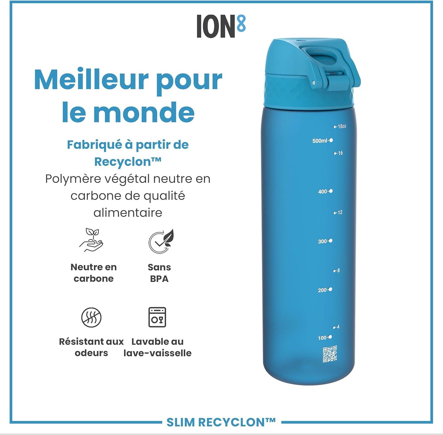 imageIon8 Gourde 500ml AntiFuite Facile Ouvrir Verrouillage Scuris Lavable en Lavevaisselle Sans BPA Poigne de Transport Sadapte aux Portegobelets Facile NettoyerBleu