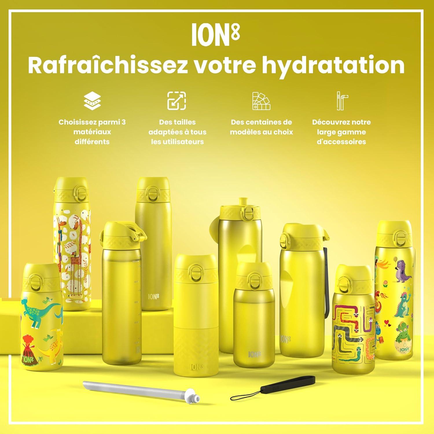 imageIon8 Gourde 500ml AntiFuite Facile Ouvrir Verrouillage Scuris Lavable en Lavevaisselle Sans BPA Poigne de Transport Sadapte aux Portegobelets Facile NettoyerJaune