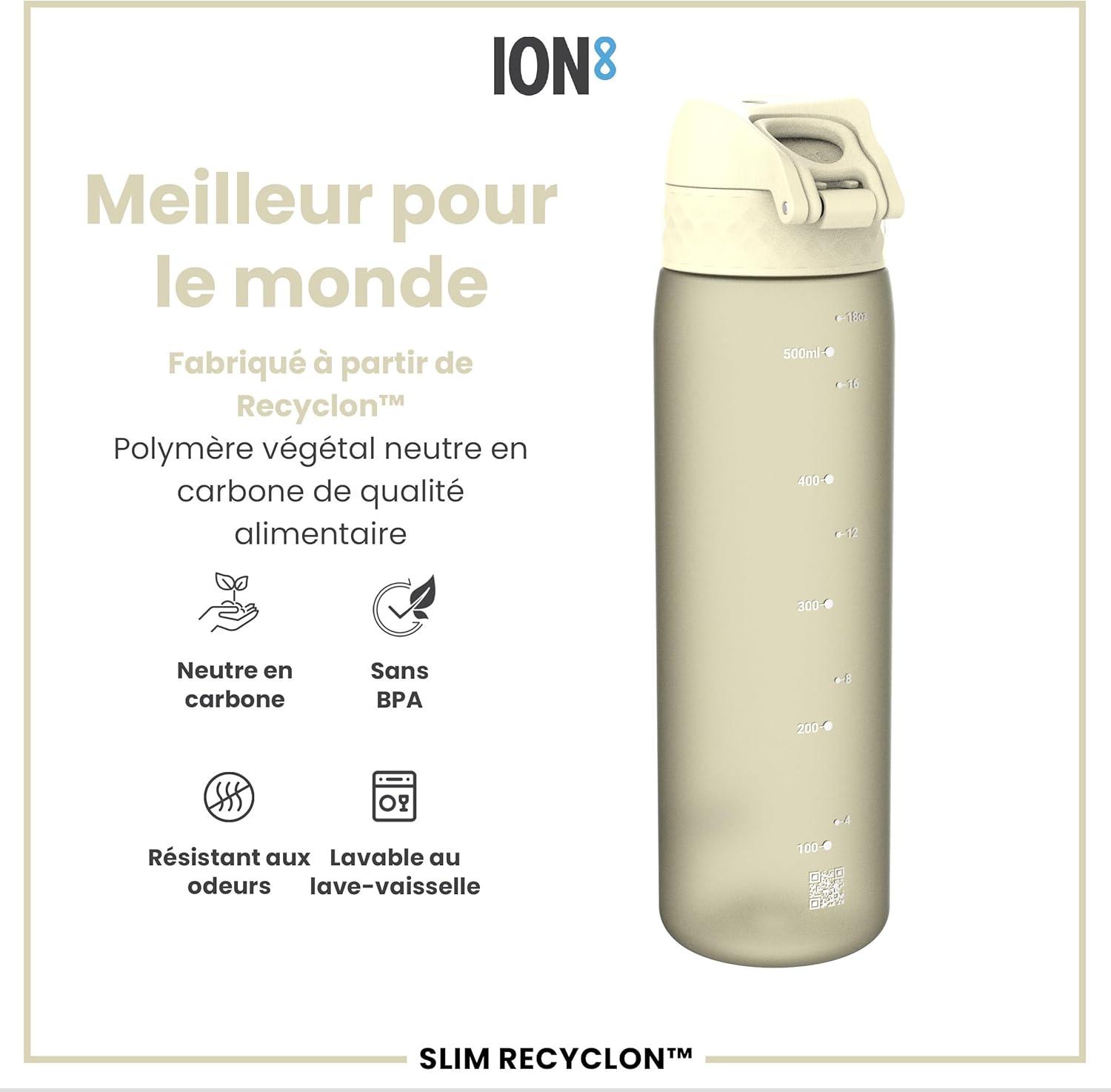 imageIon8 Gourde 500ml AntiFuite Facile Ouvrir Verrouillage Scuris Lavable en Lavevaisselle Sans BPA Poigne de Transport Sadapte aux Portegobelets Facile NettoyerBlanc Crmeux