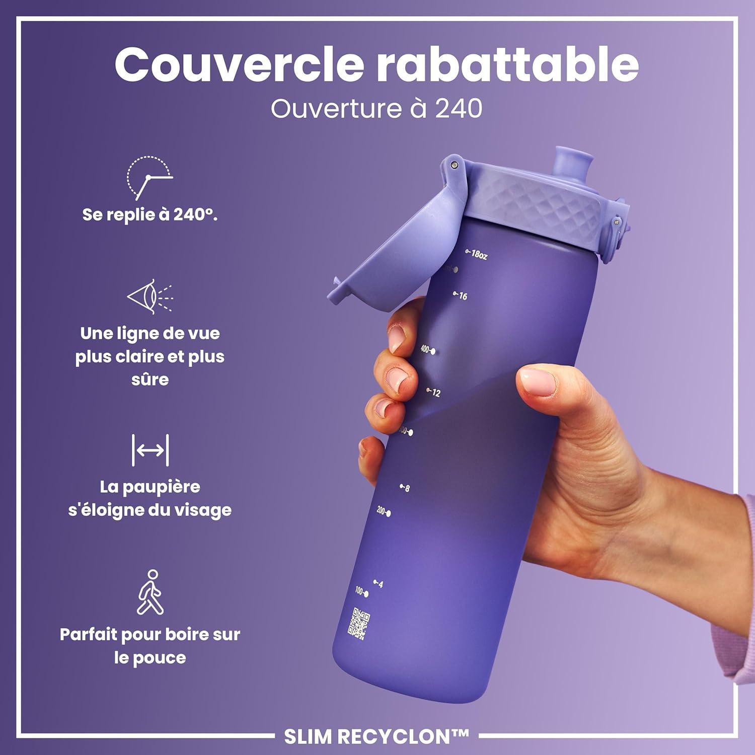 imageIon8 Gourde 500ml AntiFuite Facile Ouvrir Verrouillage Scuris Lavable en Lavevaisselle Sans BPA Poigne de Transport Sadapte aux Portegobelets Facile NettoyerViolet Clair