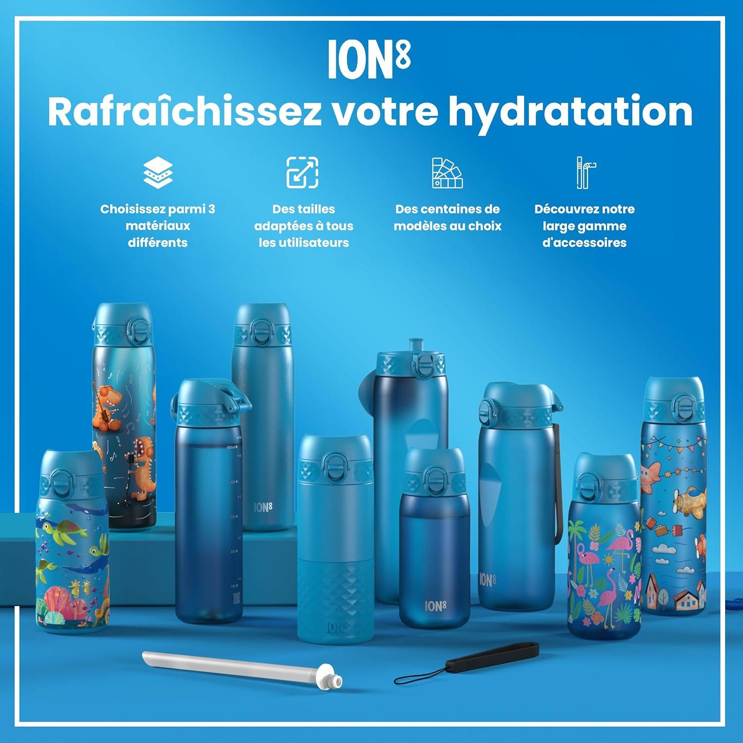 imageIon8 Gourde 500ml AntiFuite Facile Ouvrir Verrouillage Scuris Lavable en Lavevaisselle Sans BPA Poigne de Transport Sadapte aux Portegobelets Facile NettoyerBleu