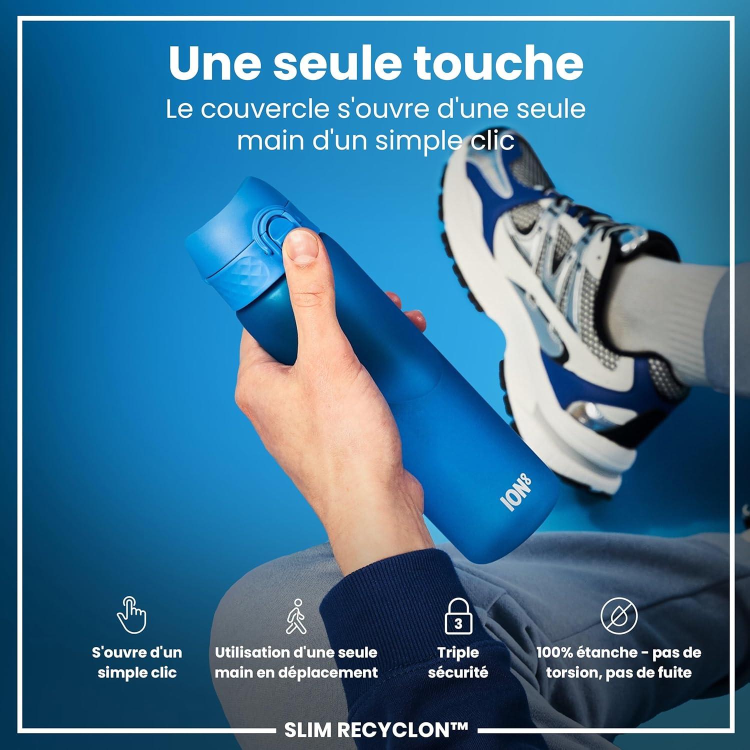 imageIon8 Gourde 500ml AntiFuite Facile Ouvrir Verrouillage Scuris Lavable en Lavevaisselle Sans BPA Poigne de Transport Sadapte aux Portegobelets Facile NettoyerBleu