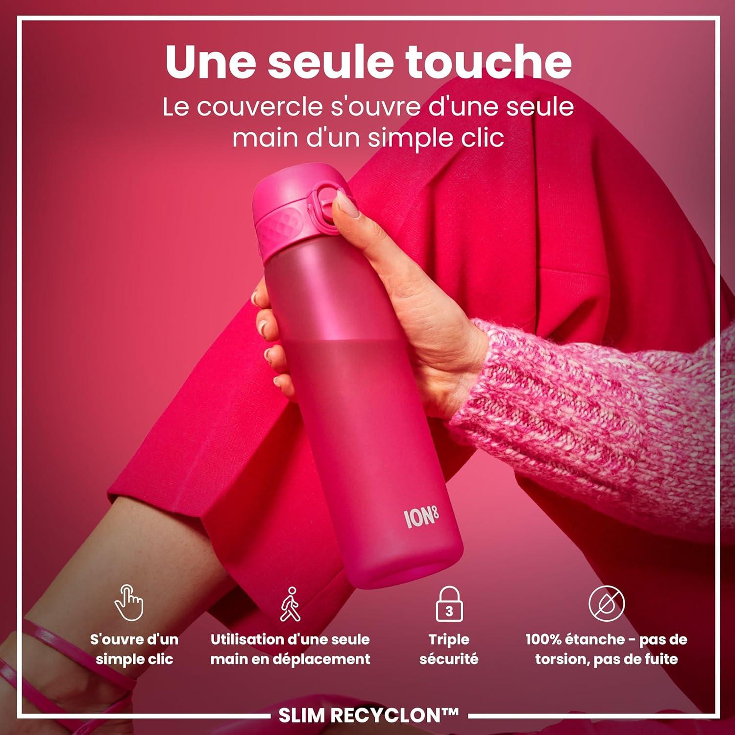 imageIon8 Gourde 500ml AntiFuite Facile Ouvrir Verrouillage Scuris Lavable en Lavevaisselle Sans BPA Poigne de Transport Sadapte aux Portegobelets Facile NettoyerRose