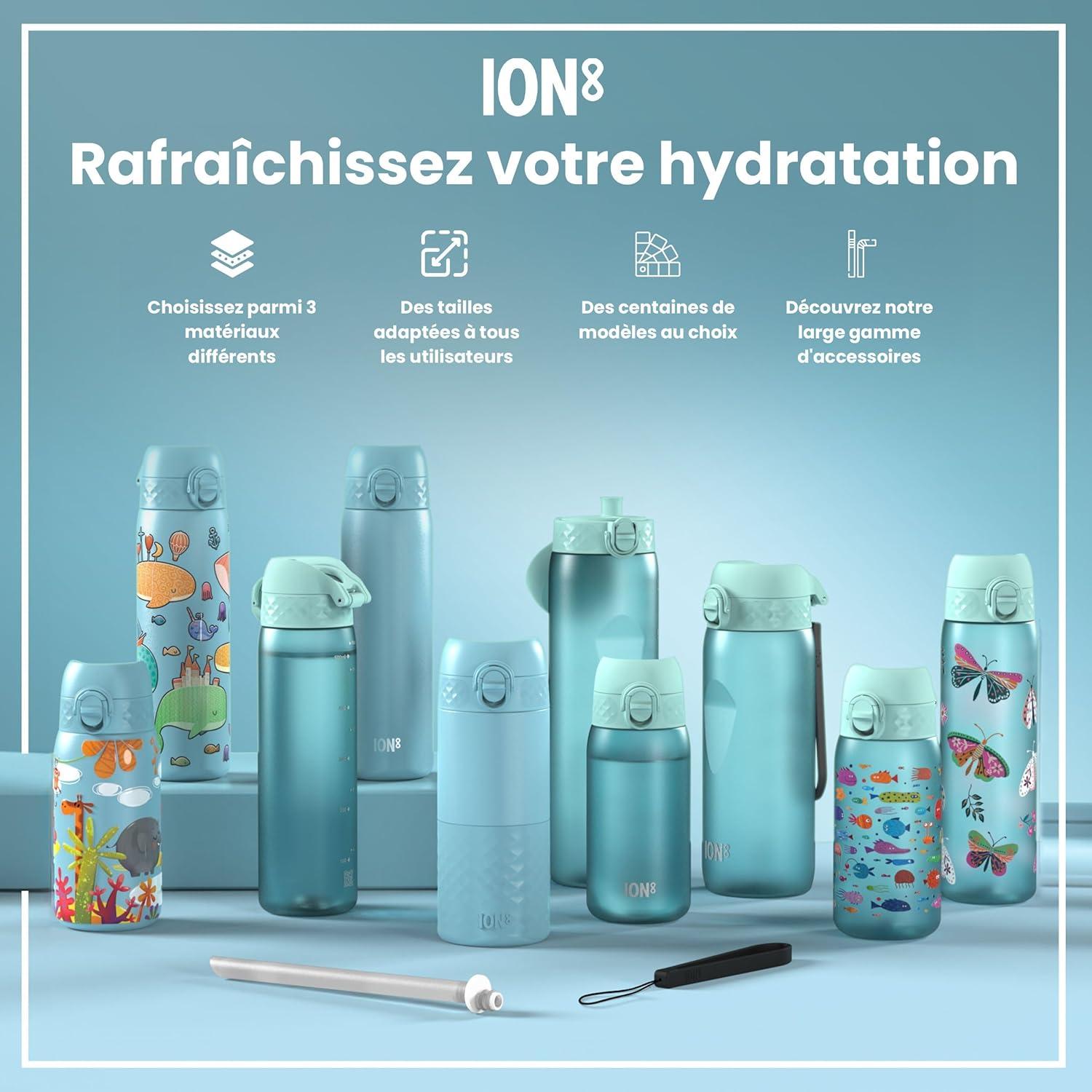 imageIon8 Gourde 500ml AntiFuite Facile Ouvrir Verrouillage Scuris Lavable en Lavevaisselle Sans BPA Poigne de Transport Sadapte aux Portegobelets Facile NettoyerBleu Sonique
