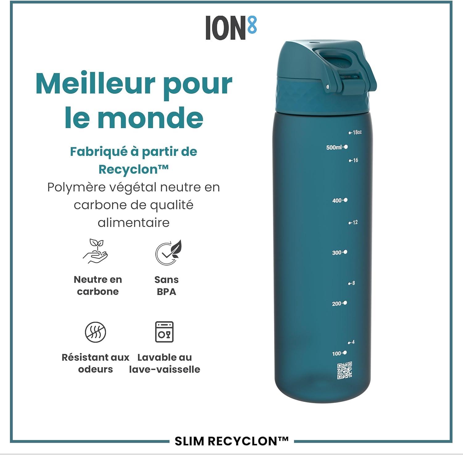 imageIon8 Gourde 500ml AntiFuite Facile Ouvrir Verrouillage Scuris Lavable en Lavevaisselle Sans BPA Poigne de Transport Sadapte aux Portegobelets Facile NettoyerSarcelle Profond