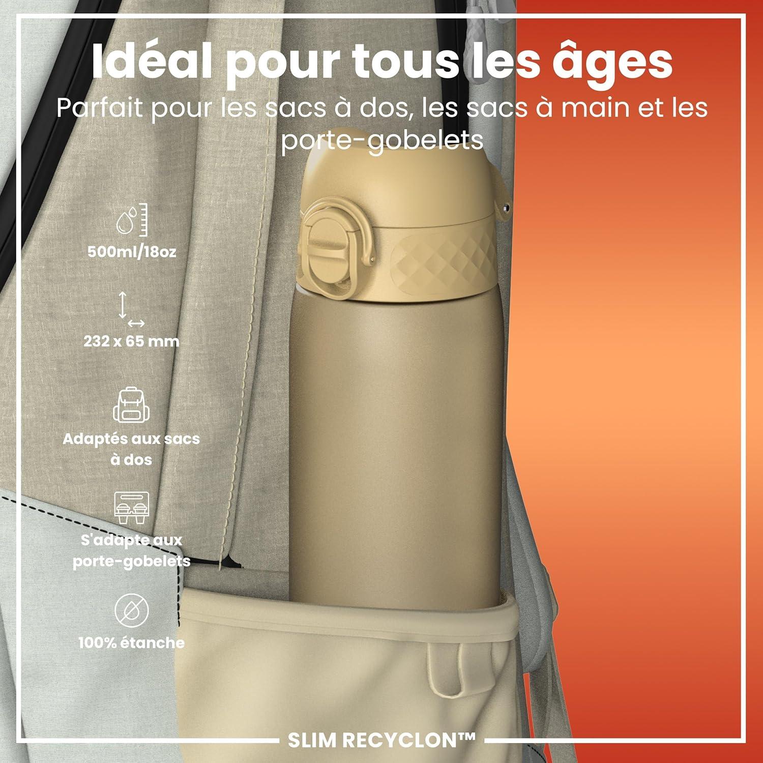 imageIon8 Gourde 500ml AntiFuite Facile Ouvrir Verrouillage Scuris Lavable en Lavevaisselle Sans BPA Poigne de Transport Sadapte aux Portegobelets Facile NettoyerDsert