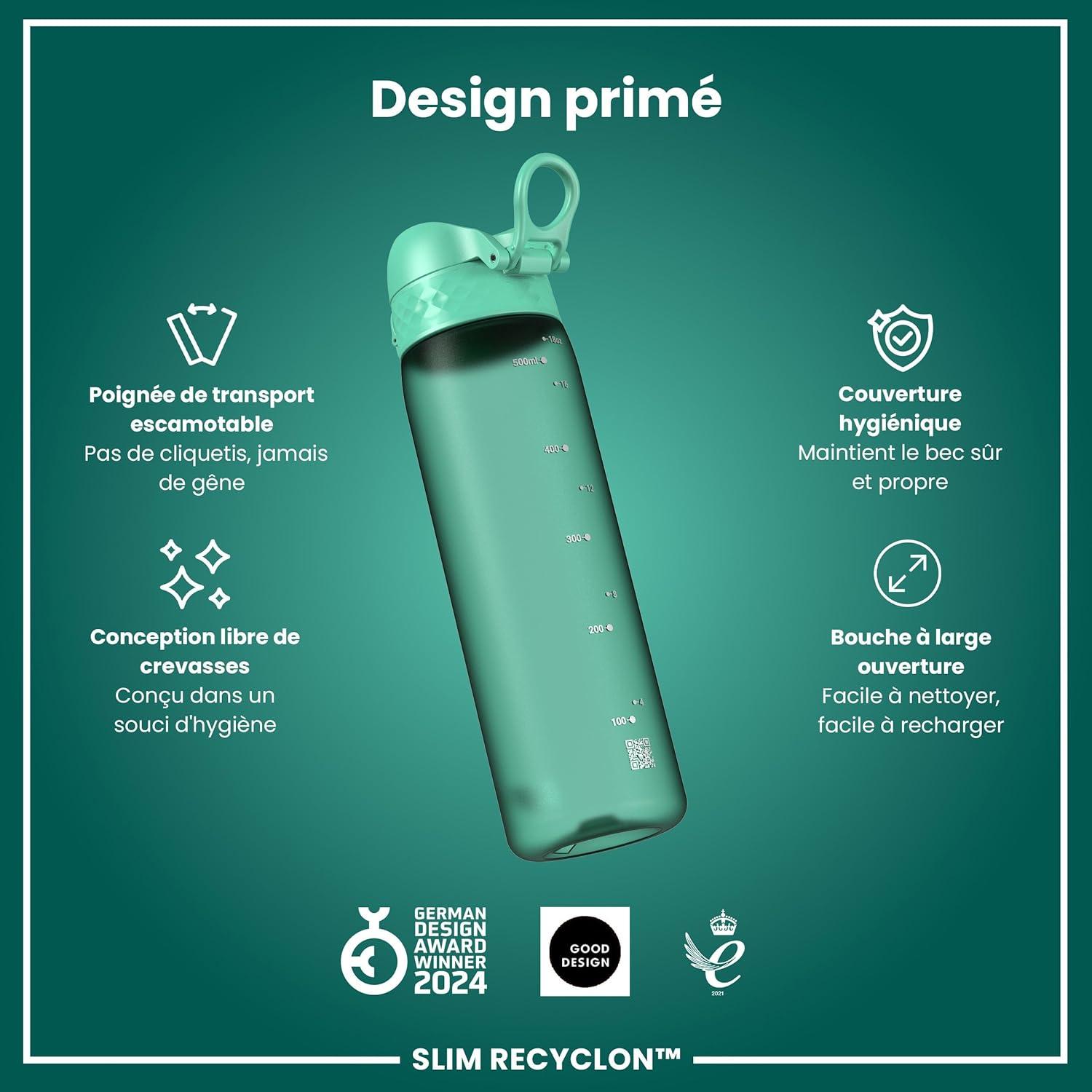 imageIon8 Gourde 500ml AntiFuite Facile Ouvrir Verrouillage Scuris Lavable en Lavevaisselle Sans BPA Poigne de Transport Sadapte aux Portegobelets Facile NettoyerSarcelle