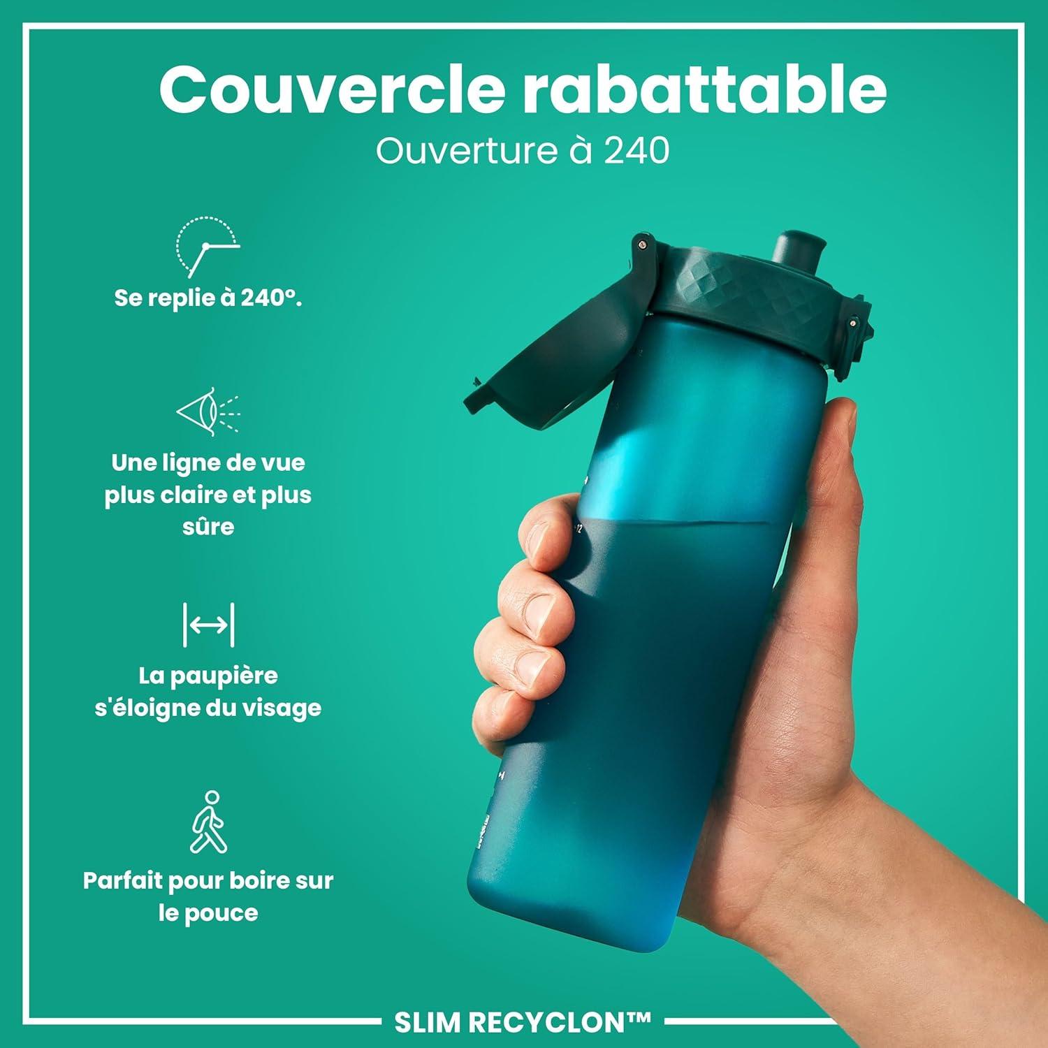 imageIon8 Gourde 500ml AntiFuite Facile Ouvrir Verrouillage Scuris Lavable en Lavevaisselle Sans BPA Poigne de Transport Sadapte aux Portegobelets Facile NettoyerAqua
