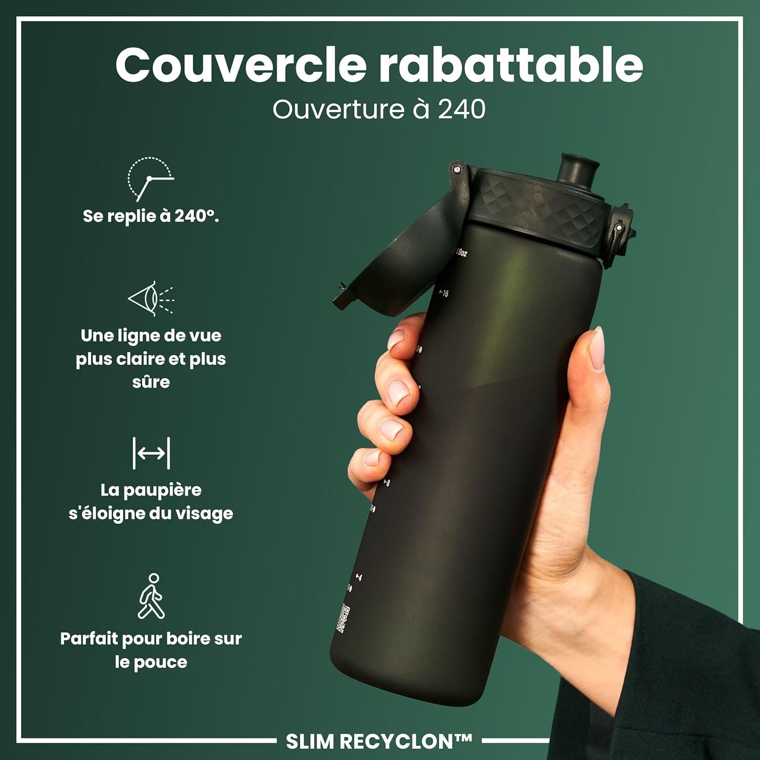 imageIon8 Gourde 500ml AntiFuite Facile Ouvrir Verrouillage Scuris Lavable en Lavevaisselle Sans BPA Poigne de Transport Sadapte aux Portegobelets Facile NettoyerVert Fonc