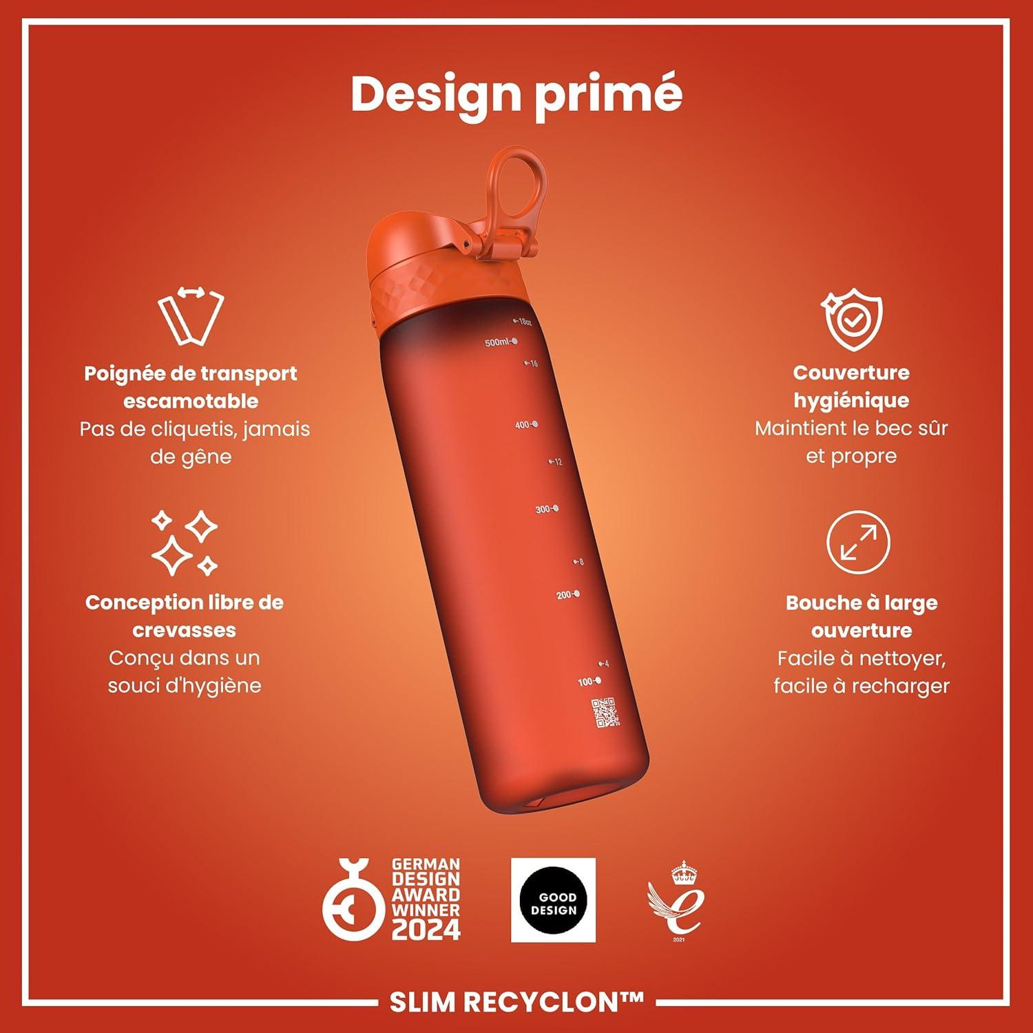 imageIon8 Gourde 500ml AntiFuite Facile Ouvrir Verrouillage Scuris Lavable en Lavevaisselle Sans BPA Poigne de Transport Sadapte aux Portegobelets Facile NettoyerOrange
