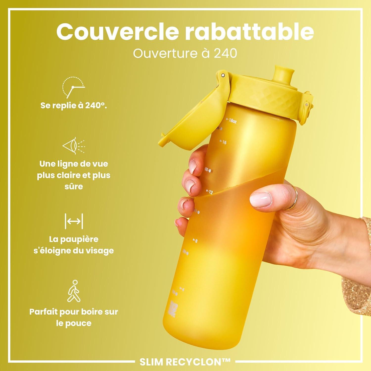 imageIon8 Gourde 500ml AntiFuite Facile Ouvrir Verrouillage Scuris Lavable en Lavevaisselle Sans BPA Poigne de Transport Sadapte aux Portegobelets Facile NettoyerJaune