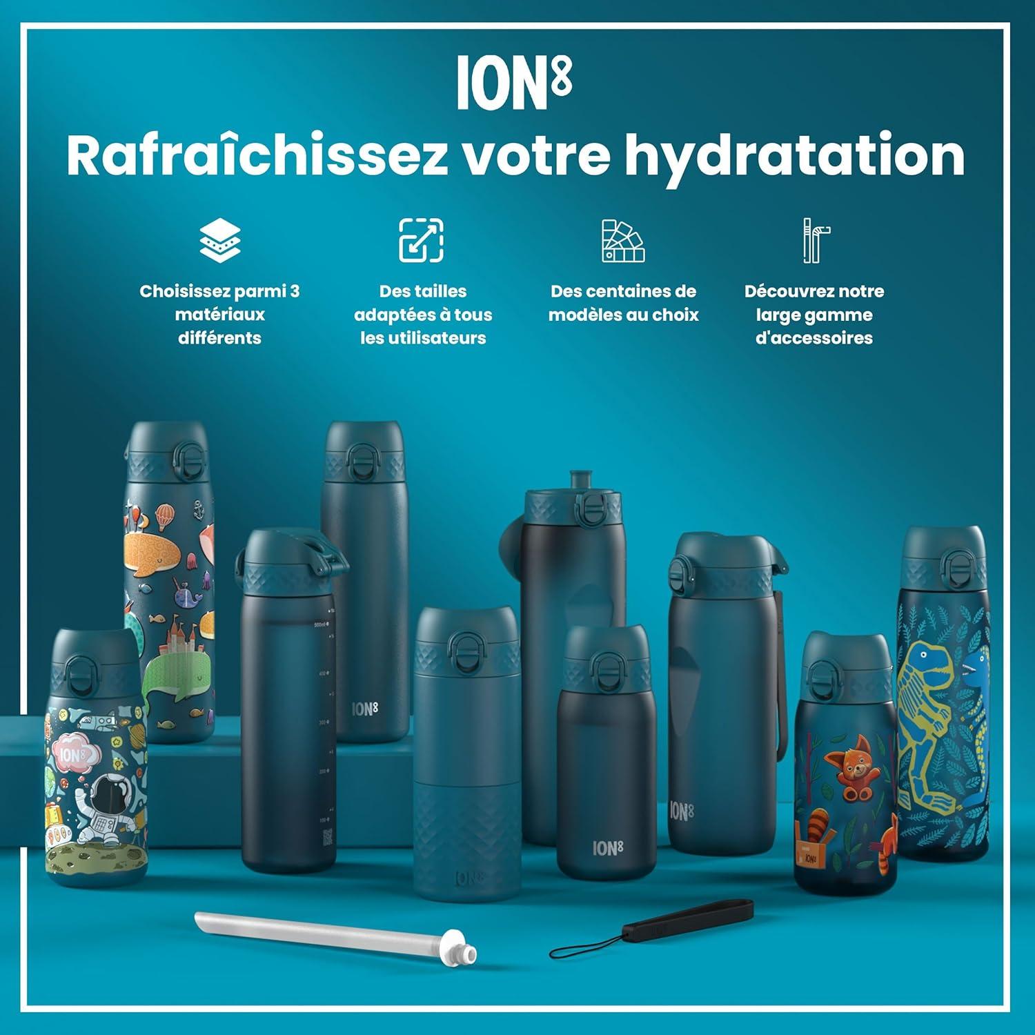imageIon8 Gourde 500ml AntiFuite Facile Ouvrir Verrouillage Scuris Lavable en Lavevaisselle Sans BPA Poigne de Transport Sadapte aux Portegobelets Facile NettoyerSarcelle Profond