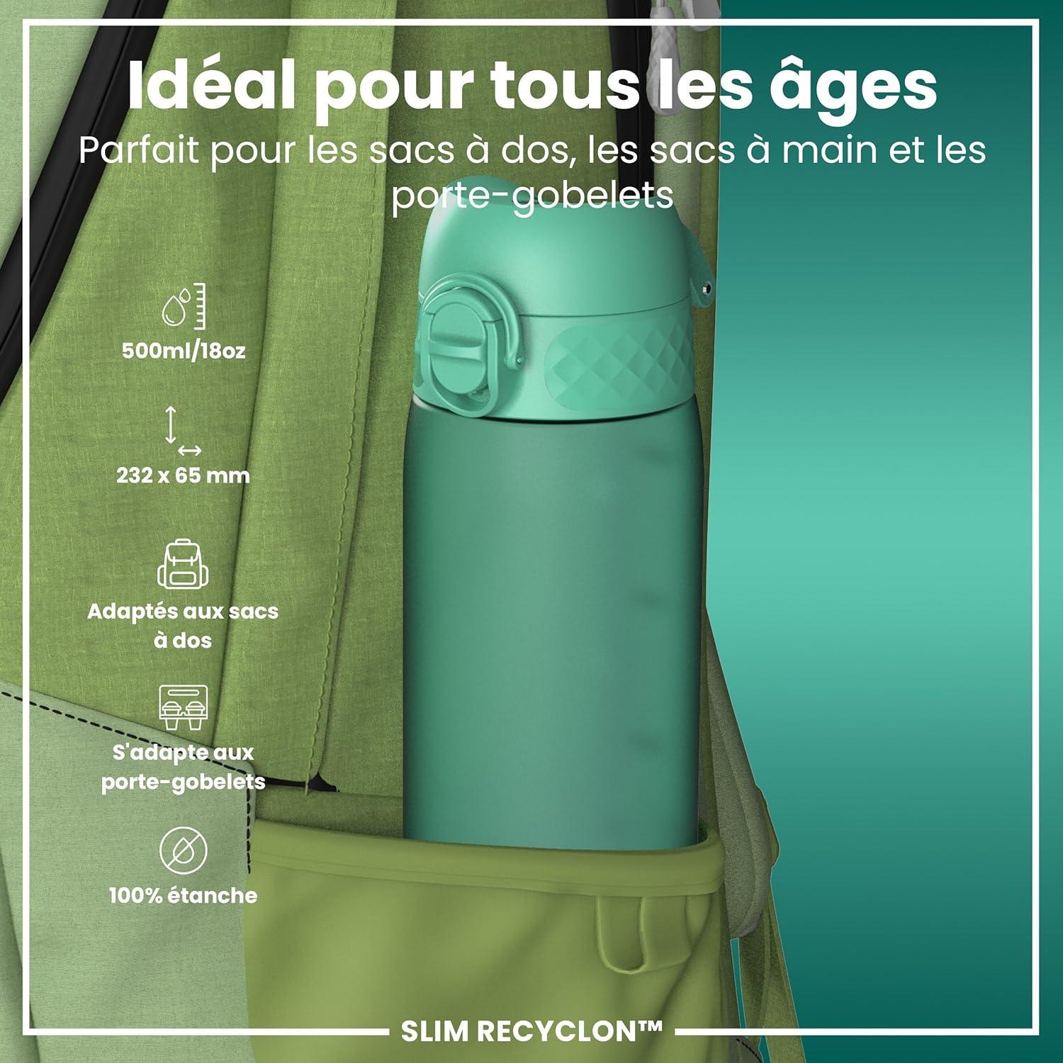imageIon8 Gourde 500ml AntiFuite Facile Ouvrir Verrouillage Scuris Lavable en Lavevaisselle Sans BPA Poigne de Transport Sadapte aux Portegobelets Facile NettoyerSarcelle