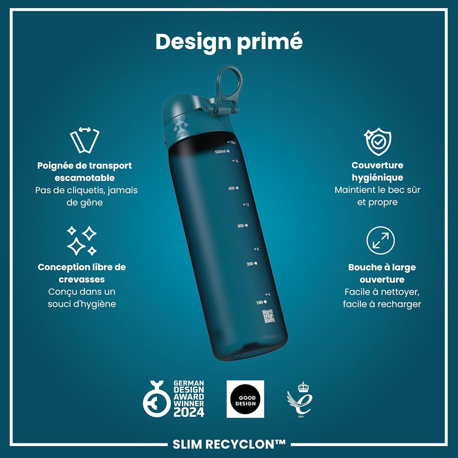 imageIon8 Gourde 500ml AntiFuite Facile Ouvrir Verrouillage Scuris Lavable en Lavevaisselle Sans BPA Poigne de Transport Sadapte aux Portegobelets Facile NettoyerSarcelle Profond