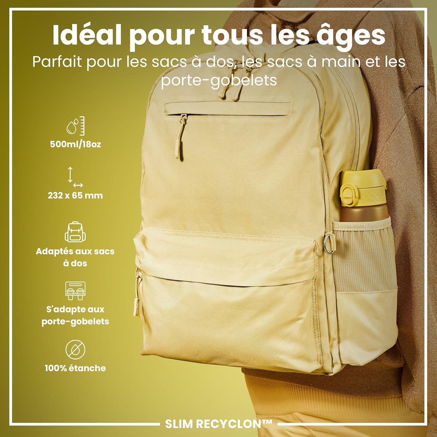 imageIon8 Gourde 500ml AntiFuite Facile Ouvrir Verrouillage Scuris Lavable en Lavevaisselle Sans BPA Poigne de Transport Sadapte aux Portegobelets Facile NettoyerJaune