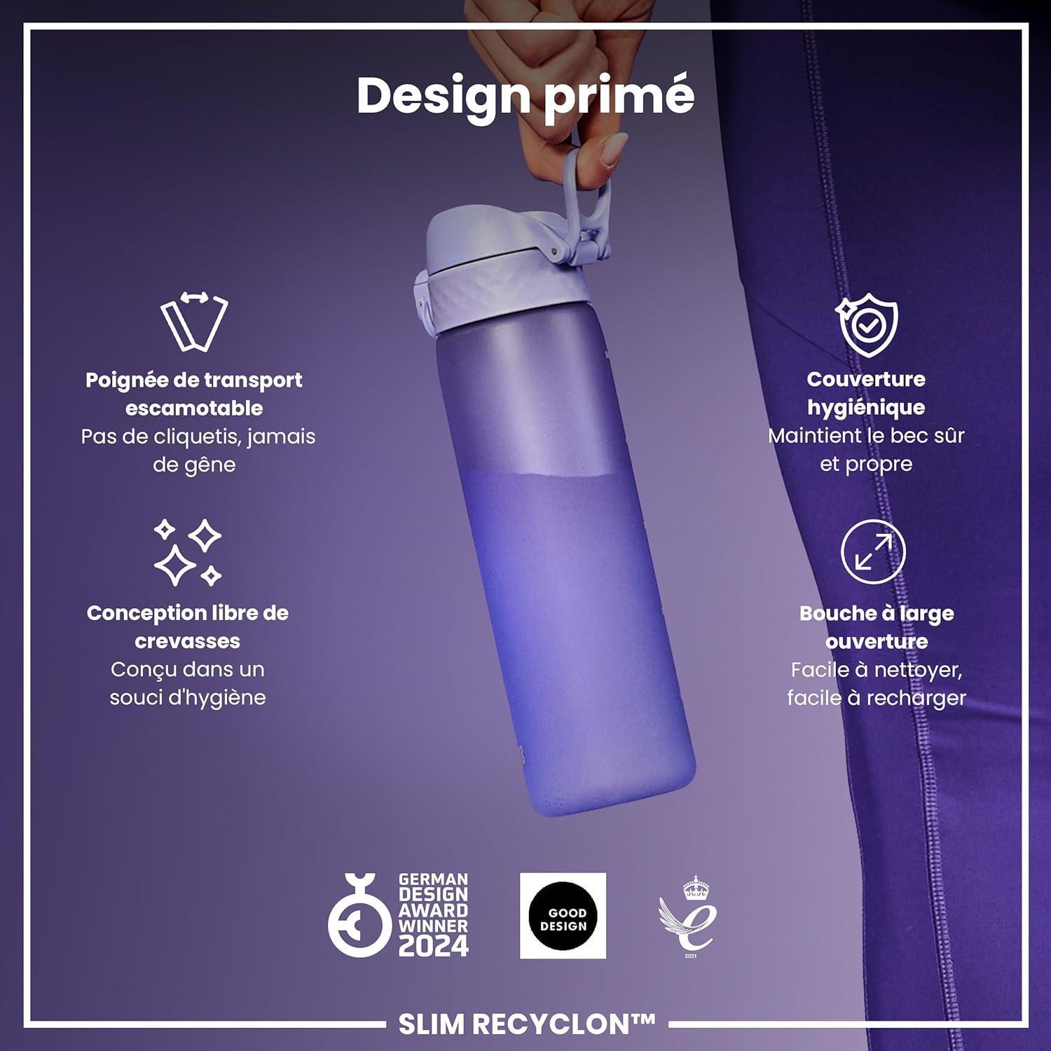 imageIon8 Gourde 500ml AntiFuite Facile Ouvrir Verrouillage Scuris Lavable en Lavevaisselle Sans BPA Poigne de Transport Sadapte aux Portegobelets Facile NettoyerViolet Clair