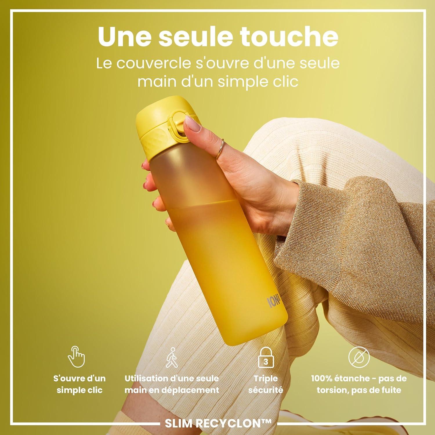 imageIon8 Gourde 500ml AntiFuite Facile Ouvrir Verrouillage Scuris Lavable en Lavevaisselle Sans BPA Poigne de Transport Sadapte aux Portegobelets Facile NettoyerJaune