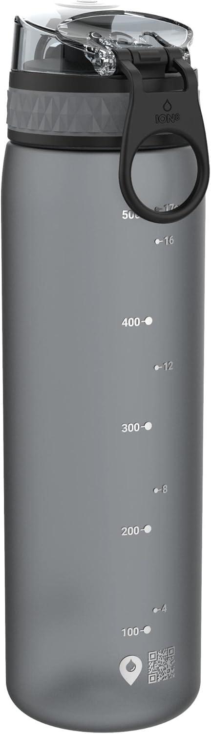 imageIon8 Gourde 500ml AntiFuite Facile Ouvrir Verrouillage Scuris Lavable en Lavevaisselle Sans BPA Poigne de Transport Sadapte aux Portegobelets Facile NettoyerGris