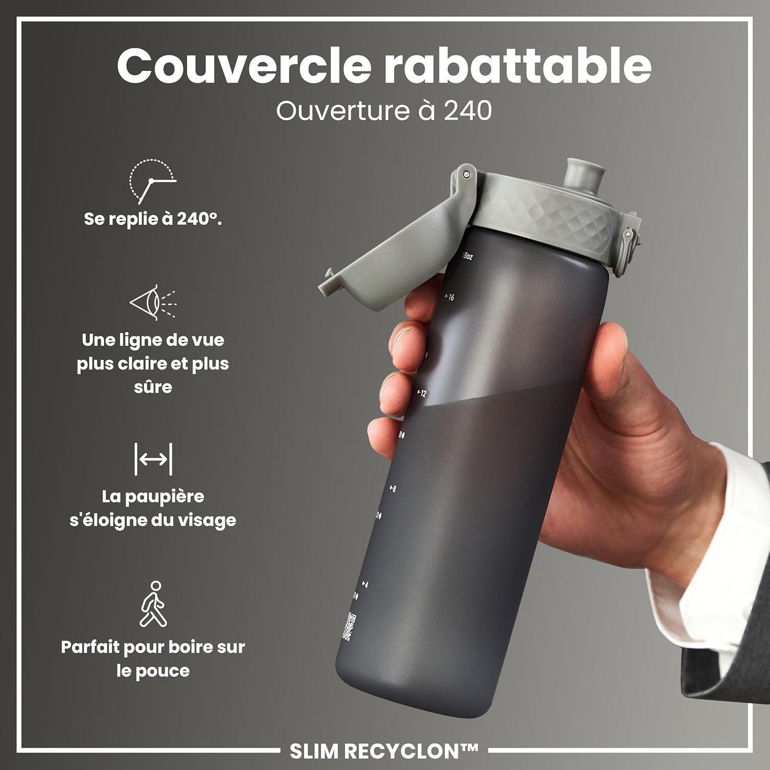 imageIon8 Gourde 500ml AntiFuite Facile Ouvrir Verrouillage Scuris Lavable en Lavevaisselle Sans BPA Poigne de Transport Sadapte aux Portegobelets Facile NettoyerGris