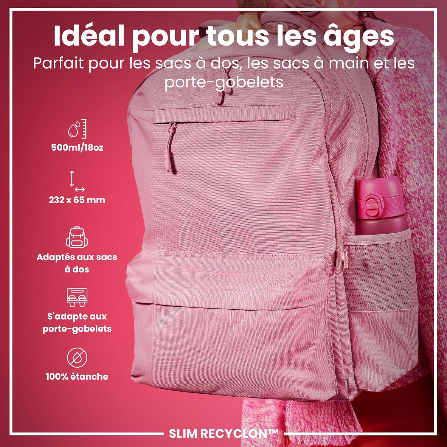 imageIon8 Gourde 500ml AntiFuite Facile Ouvrir Verrouillage Scuris Lavable en Lavevaisselle Sans BPA Poigne de Transport Sadapte aux Portegobelets Facile NettoyerRose