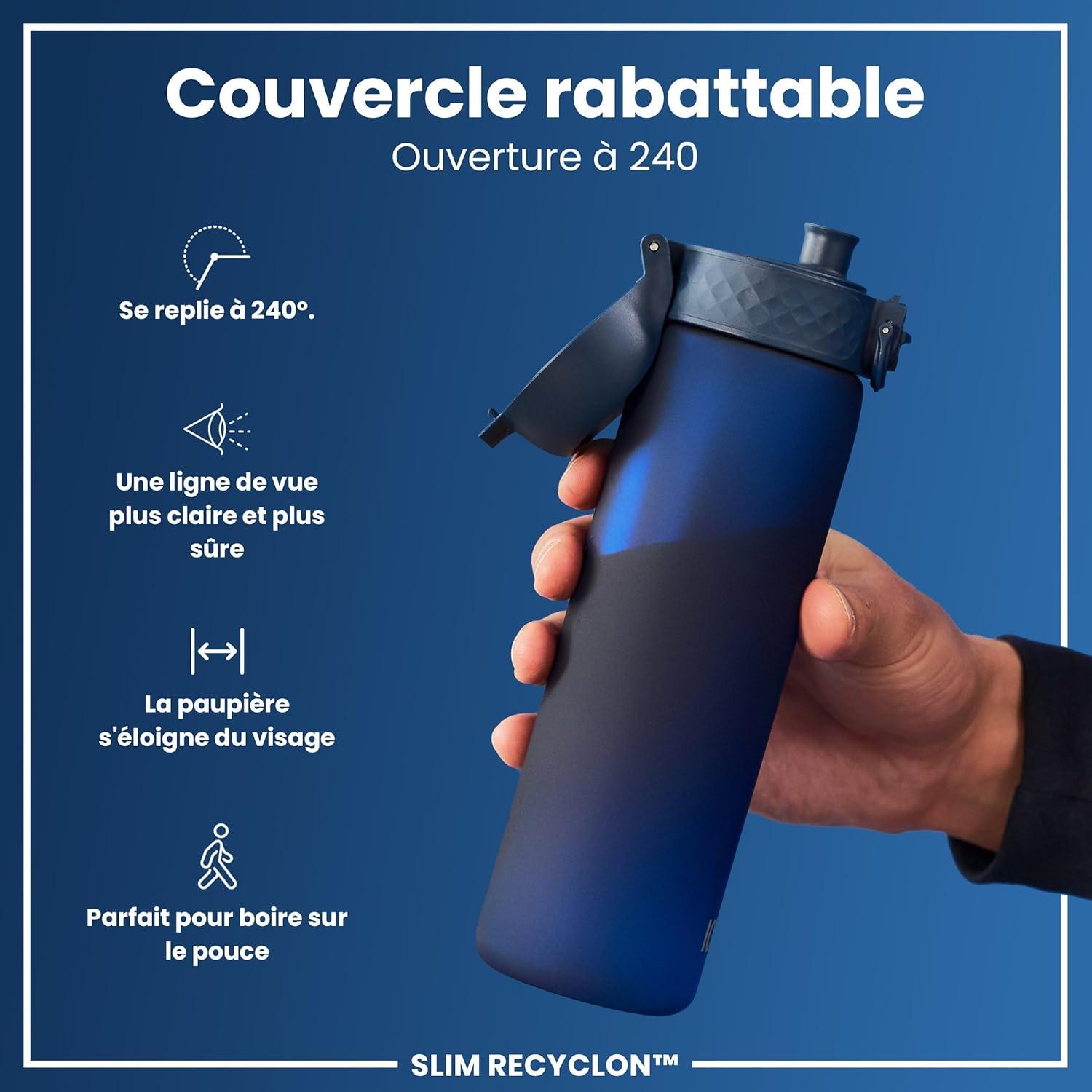 imageIon8 Gourde 500ml AntiFuite Facile Ouvrir Verrouillage Scuris Lavable en Lavevaisselle Sans BPA Poigne de Transport Sadapte aux Portegobelets Facile NettoyerBleu Marine