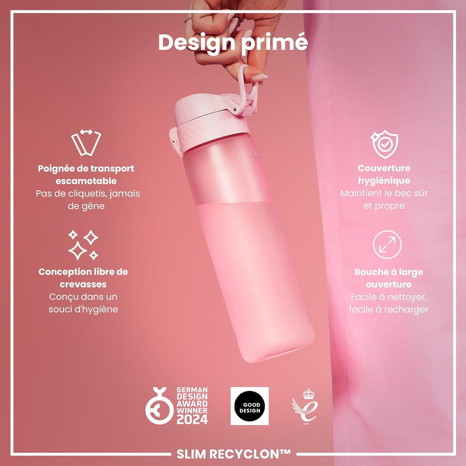 imageIon8 Gourde 500ml AntiFuite Facile Ouvrir Verrouillage Scuris Lavable en Lavevaisselle Sans BPA Poigne de Transport Sadapte aux Portegobelets Facile NettoyerRose Clair