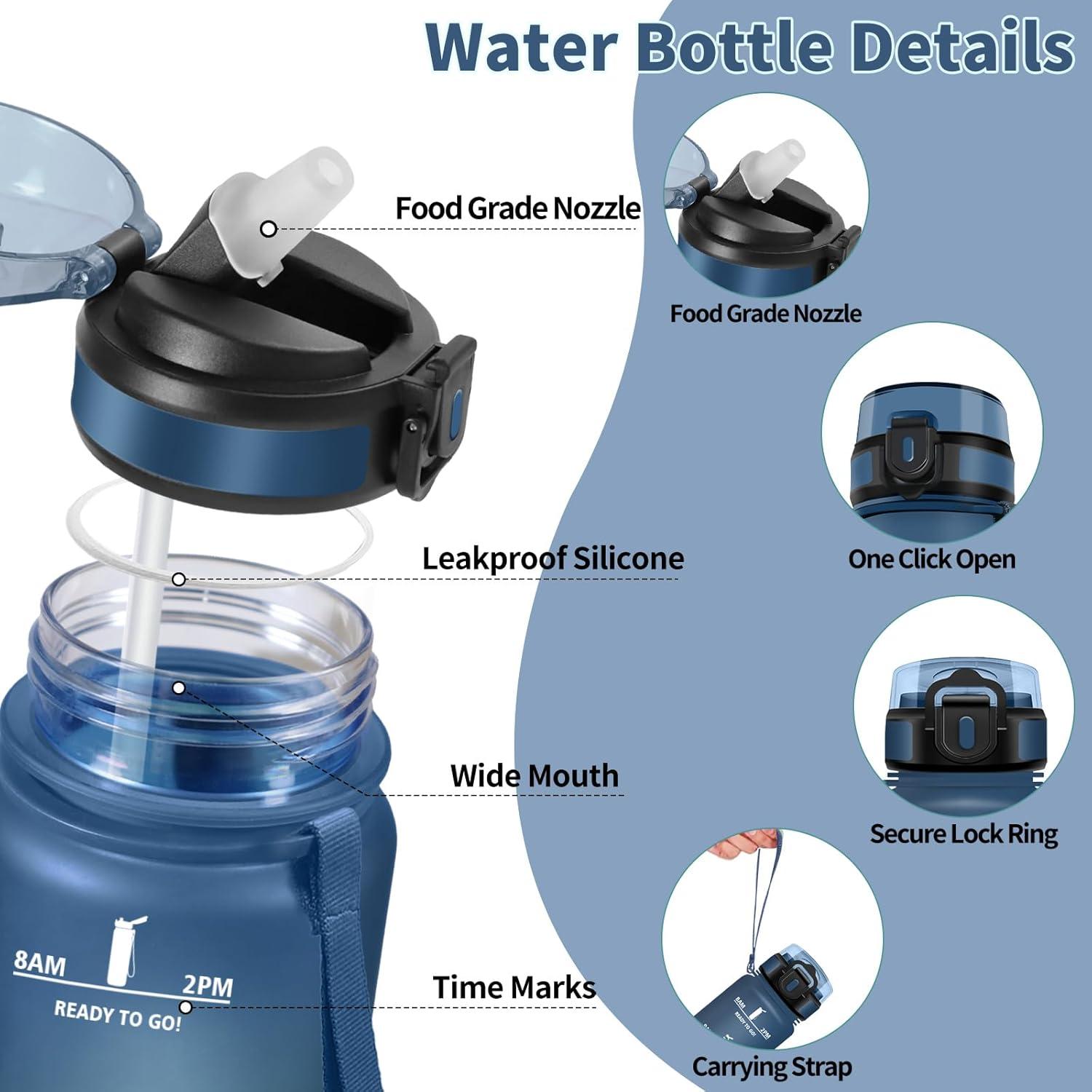 imageMotswedi Gourde 05L Sans BPA Gourde Avec Paille Adulte Convient Aux Boissons Gazeuses Bouteille deau pour cole Salle de Sport Camping NoirampamprougeBleu Marine500ml