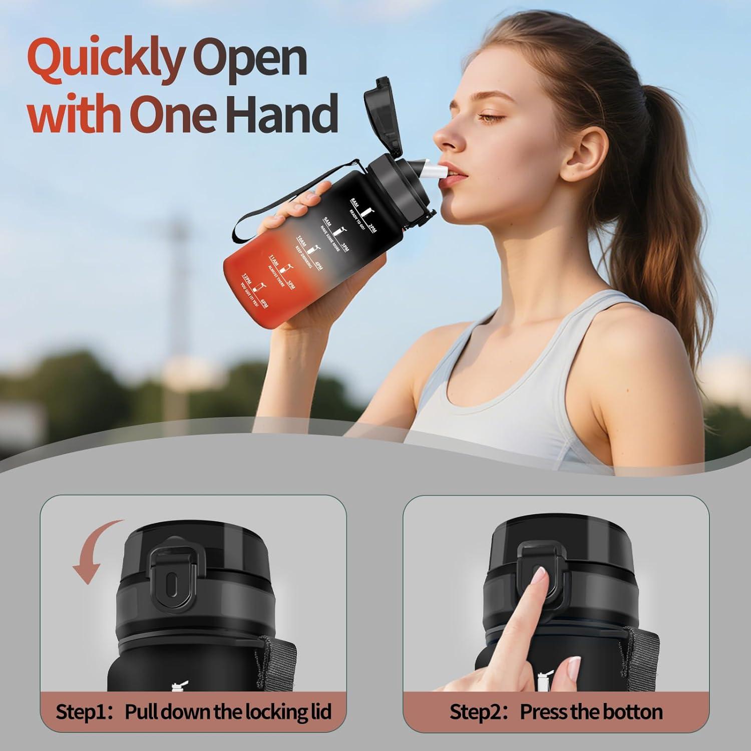 imageMotswedi Gourde 05L Sans BPA Gourde Avec Paille Adulte Convient Aux Boissons Gazeuses Bouteille deau pour cole Salle de Sport Camping NoirampamprougeNoirrouge500ml