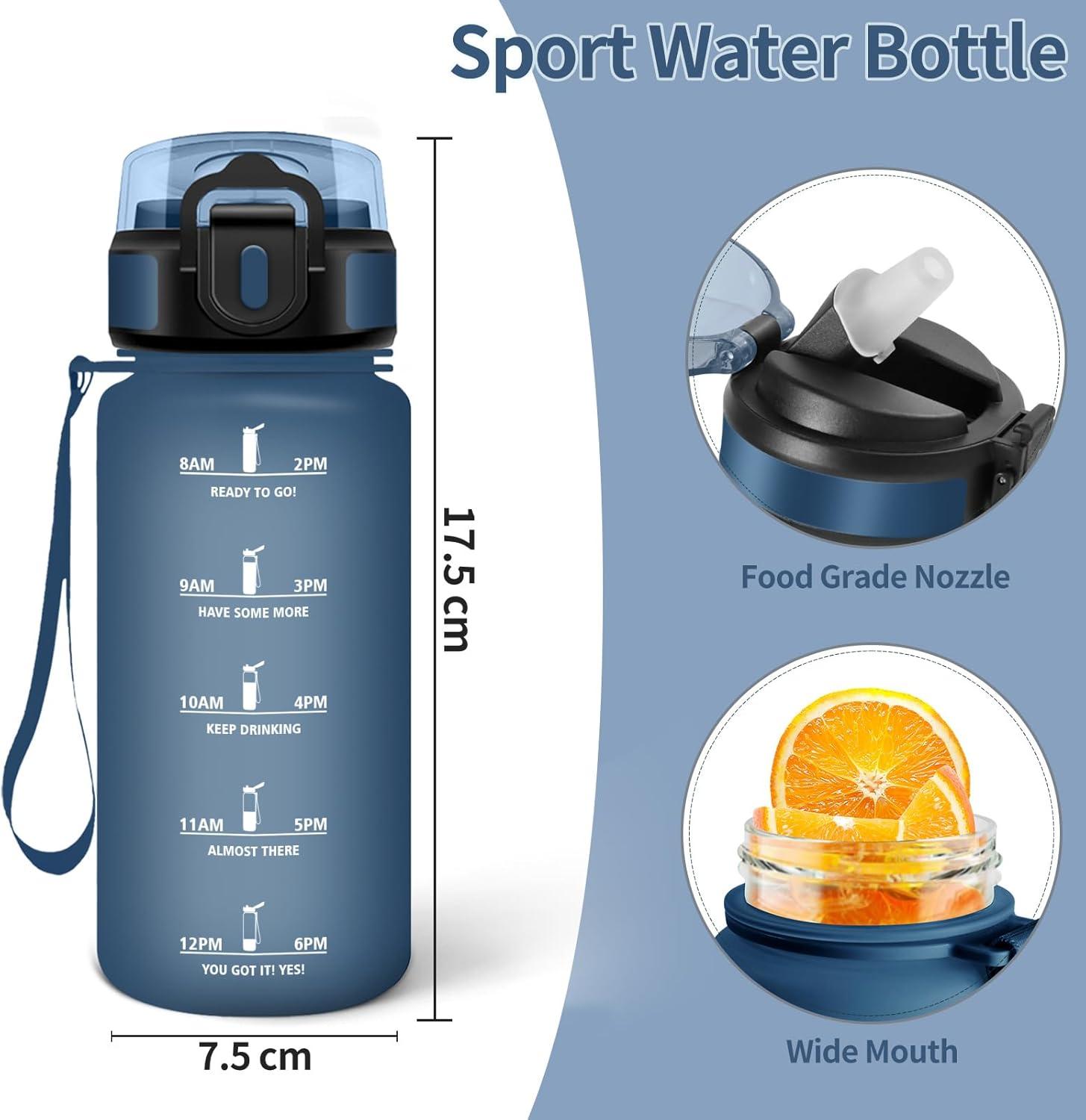 imageMotswedi Gourde 05L Sans BPA Gourde Avec Paille Adulte Convient Aux Boissons Gazeuses Bouteille deau pour cole Salle de Sport Camping NoirampamprougeBleu Marine500ml