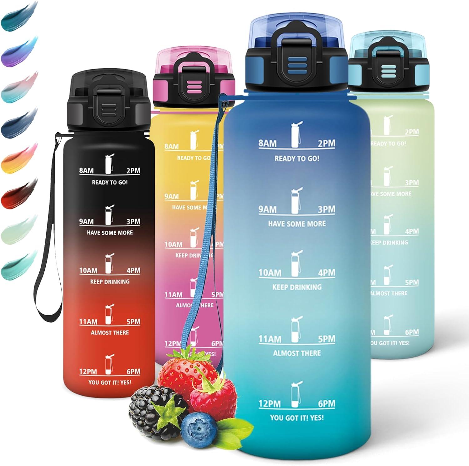 imageMotswedi Gourde Sport 1000ml Anti Fuite Gourde Paille Rutilisable Bouteille deau sans BPA Bouteille Reutilisable pour Enfant Adulte Randonne lcole Fitness Rose JauntreBleu Vert