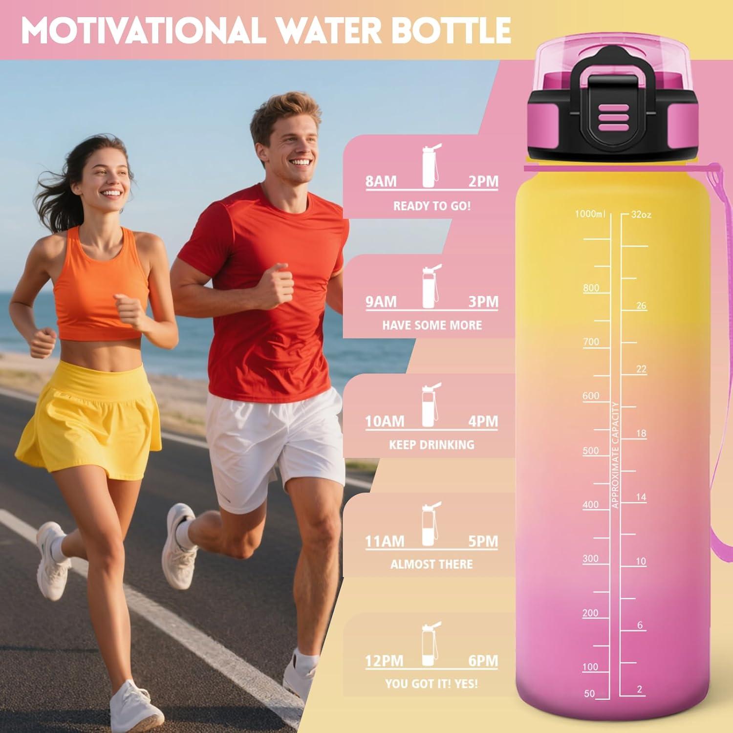 imageMotswedi Gourde Sport 1000ml Anti Fuite Gourde Paille Rutilisable Bouteille deau sans BPA Bouteille Reutilisable pour Enfant Adulte Randonne lcole Fitness Rose JauntreRose Jauntre