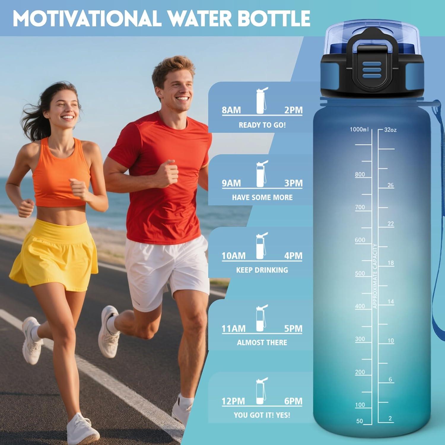imageMotswedi Gourde Sport 1000ml Anti Fuite Gourde Paille Rutilisable Bouteille deau sans BPA Bouteille Reutilisable pour Enfant Adulte Randonne lcole Fitness Rose JauntreBleu Vert