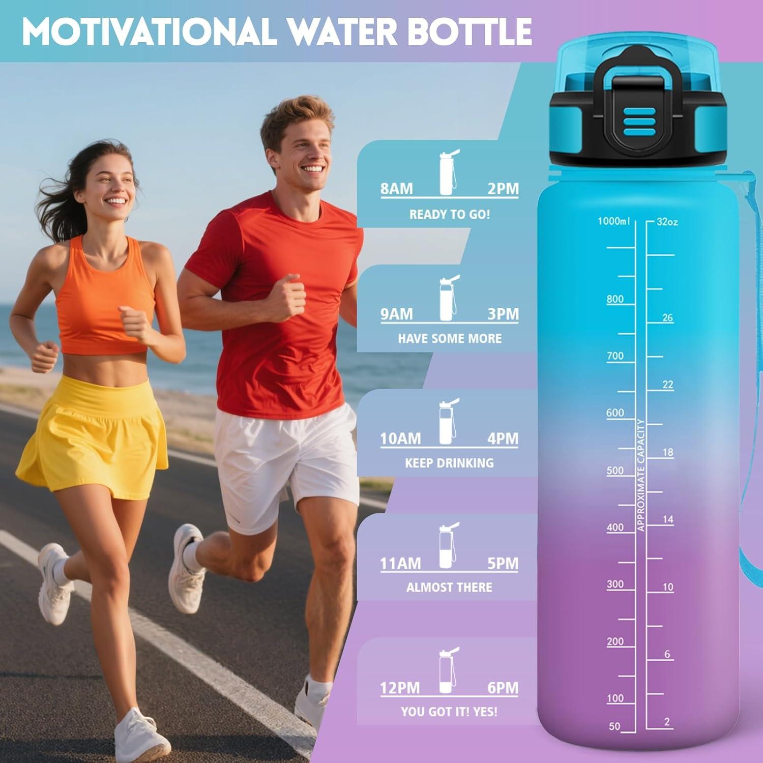 imageMotswedi Gourde Sport 1000ml Anti Fuite Gourde Paille Rutilisable Bouteille deau sans BPA Bouteille Reutilisable pour Enfant Adulte Randonne lcole Fitness Rose JauntreBleu Violet