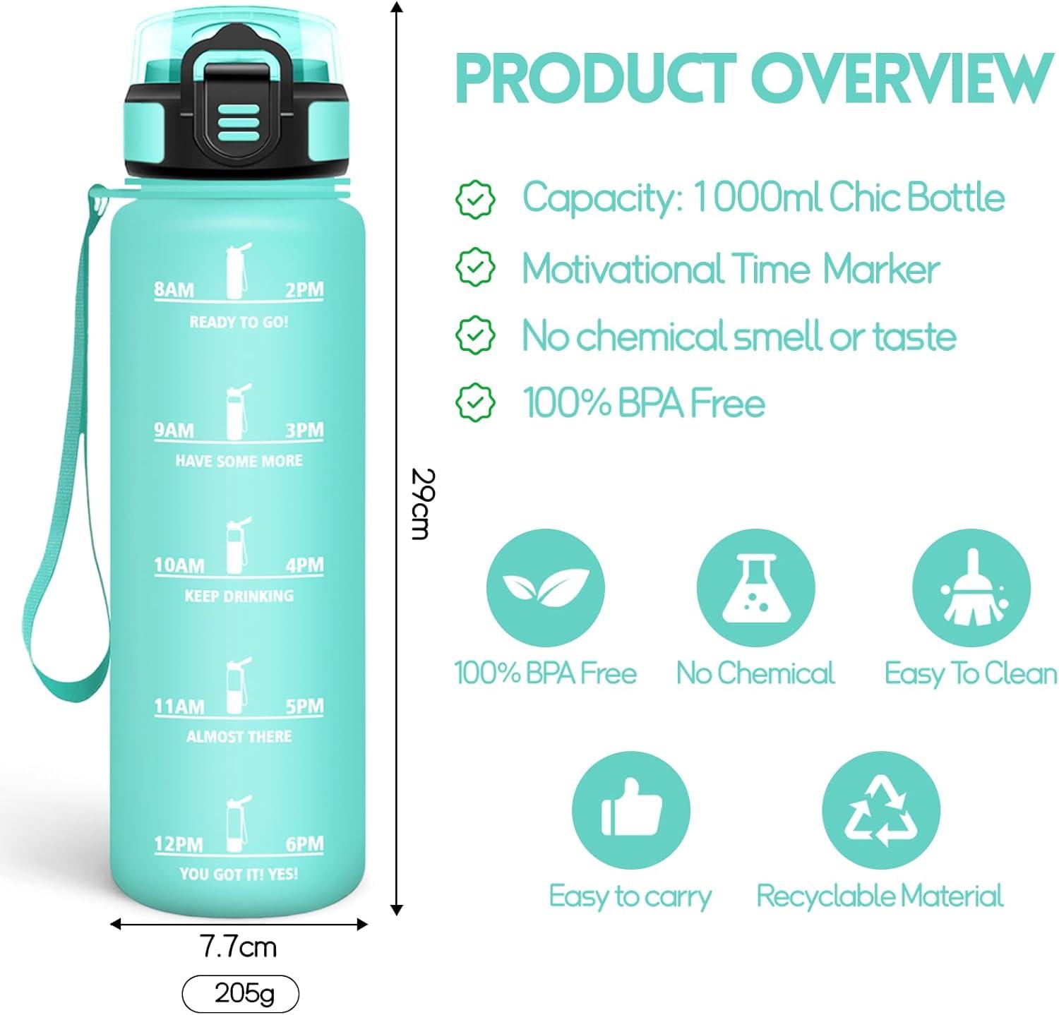 imageMotswedi Gourde Sport 1000ml Anti Fuite Gourde Paille Rutilisable Bouteille deau sans BPA Bouteille Reutilisable pour Enfant Adulte Randonne lcole Fitness Rose JauntreBleu Vert 3245c