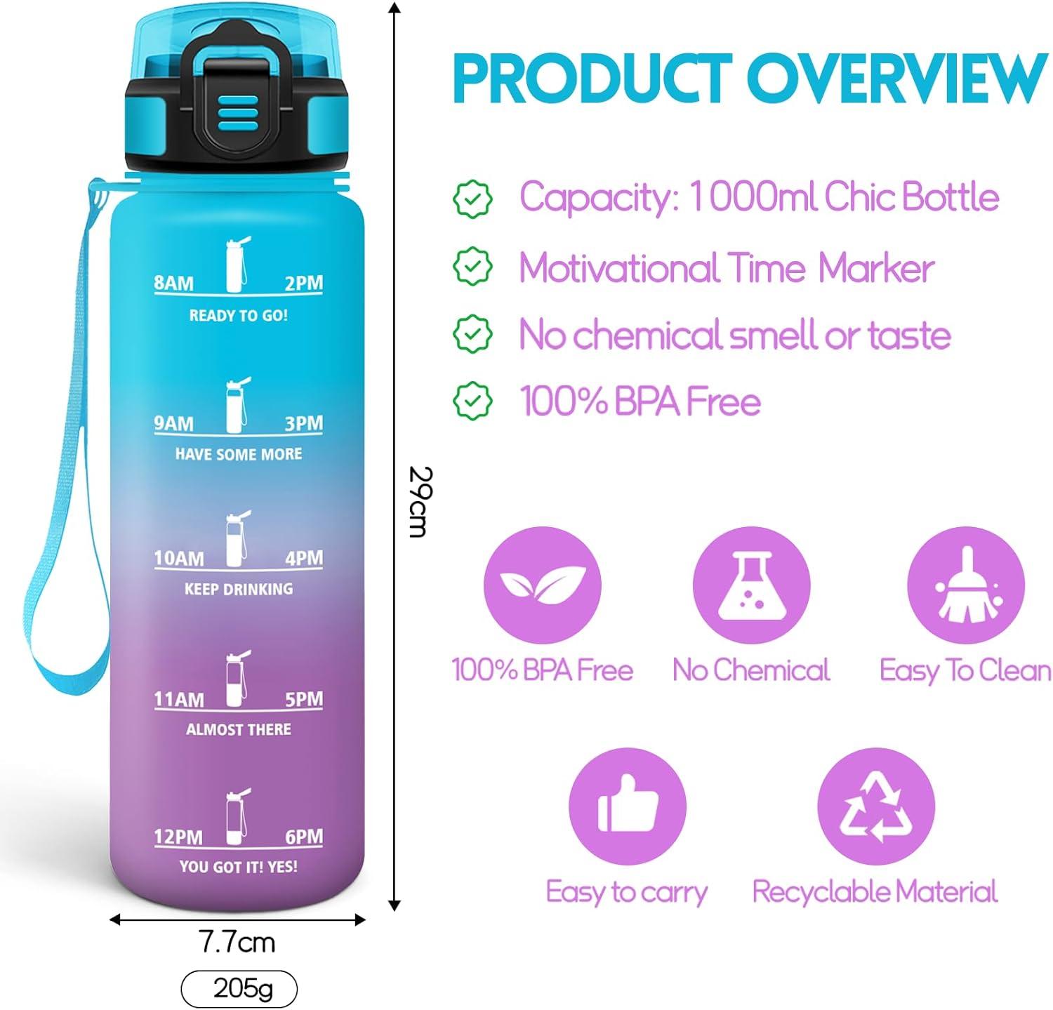 imageMotswedi Gourde Sport 1000ml Anti Fuite Gourde Paille Rutilisable Bouteille deau sans BPA Bouteille Reutilisable pour Enfant Adulte Randonne lcole Fitness Rose JauntreBleu Violet