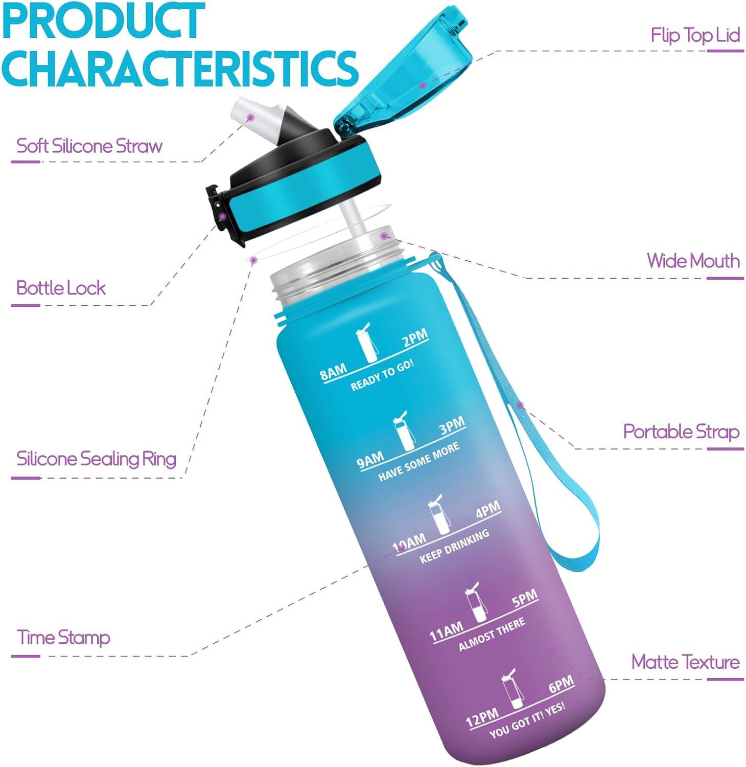 imageMotswedi Gourde Sport 1000ml Anti Fuite Gourde Paille Rutilisable Bouteille deau sans BPA Bouteille Reutilisable pour Enfant Adulte Randonne lcole Fitness Rose JauntreBleu Violet