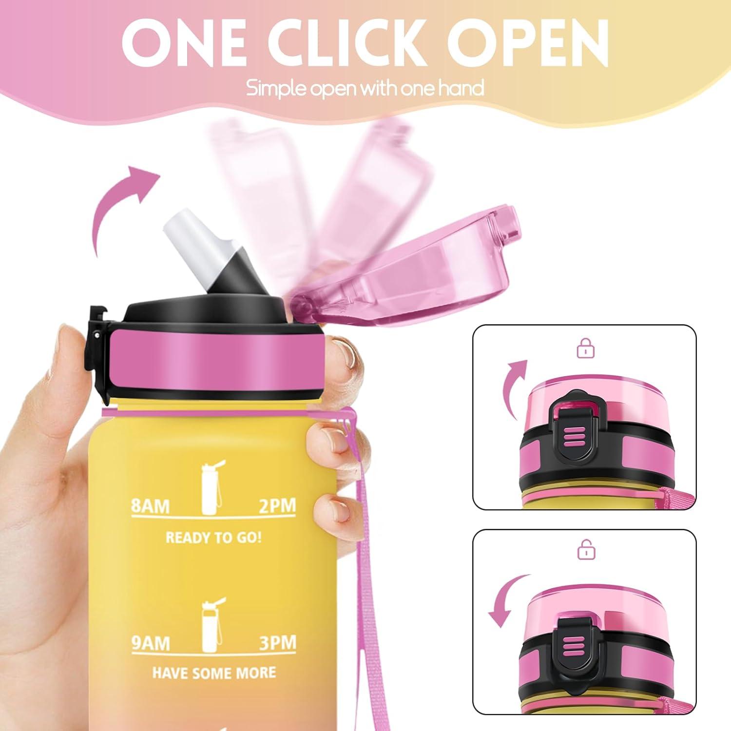imageMotswedi Gourde Sport 1000ml Anti Fuite Gourde Paille Rutilisable Bouteille deau sans BPA Bouteille Reutilisable pour Enfant Adulte Randonne lcole Fitness Rose JauntreRose Jauntre