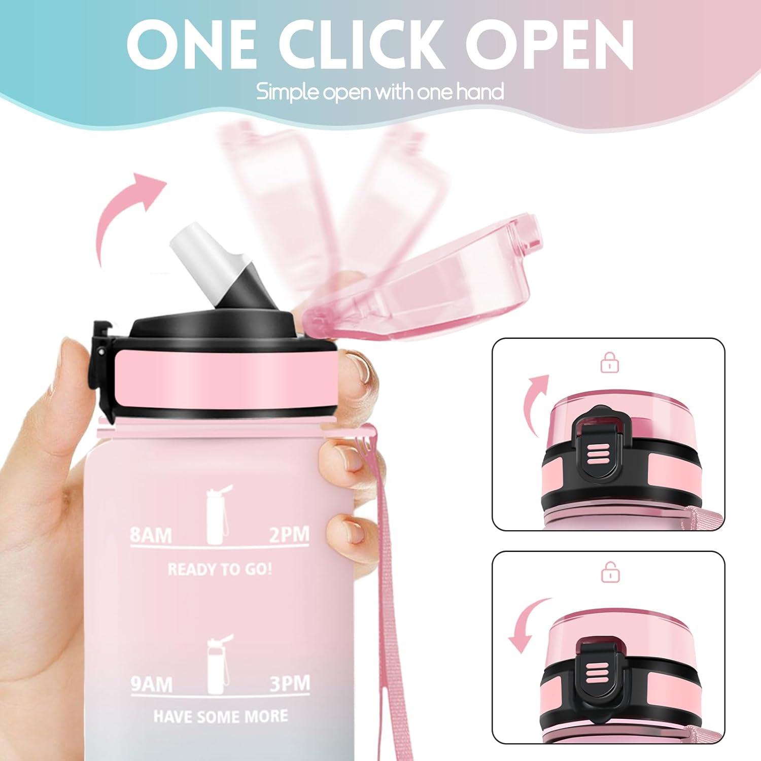 imageMotswedi Gourde Sport 1000ml Anti Fuite Gourde Paille Rutilisable Bouteille deau sans BPA Bouteille Reutilisable pour Enfant Adulte Randonne lcole Fitness Rose JauntreRose Vert