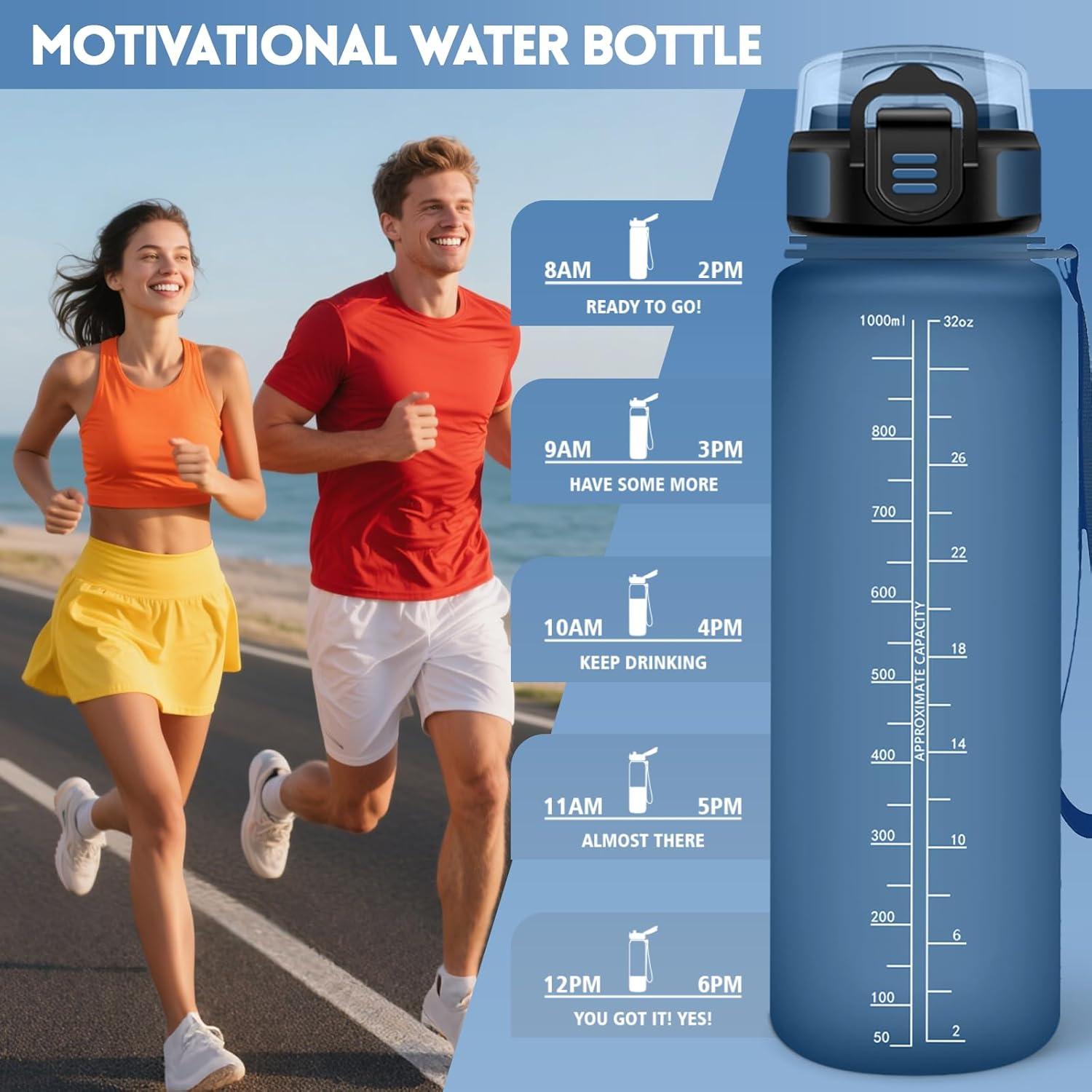 imageMotswedi Gourde Sport 1000ml Anti Fuite Gourde Paille Rutilisable Bouteille deau sans BPA Bouteille Reutilisable pour Enfant Adulte Randonne lcole Fitness Rose JauntreBleu Fonc
