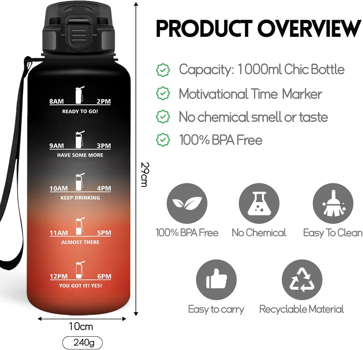 imageMotswedi Gourde Sport 1000ml Anti Fuite Gourde Paille Rutilisable Bouteille deau sans BPA Bouteille Reutilisable pour Enfant Adulte Randonne lcole Fitness Rose JauntreNoir Rouge