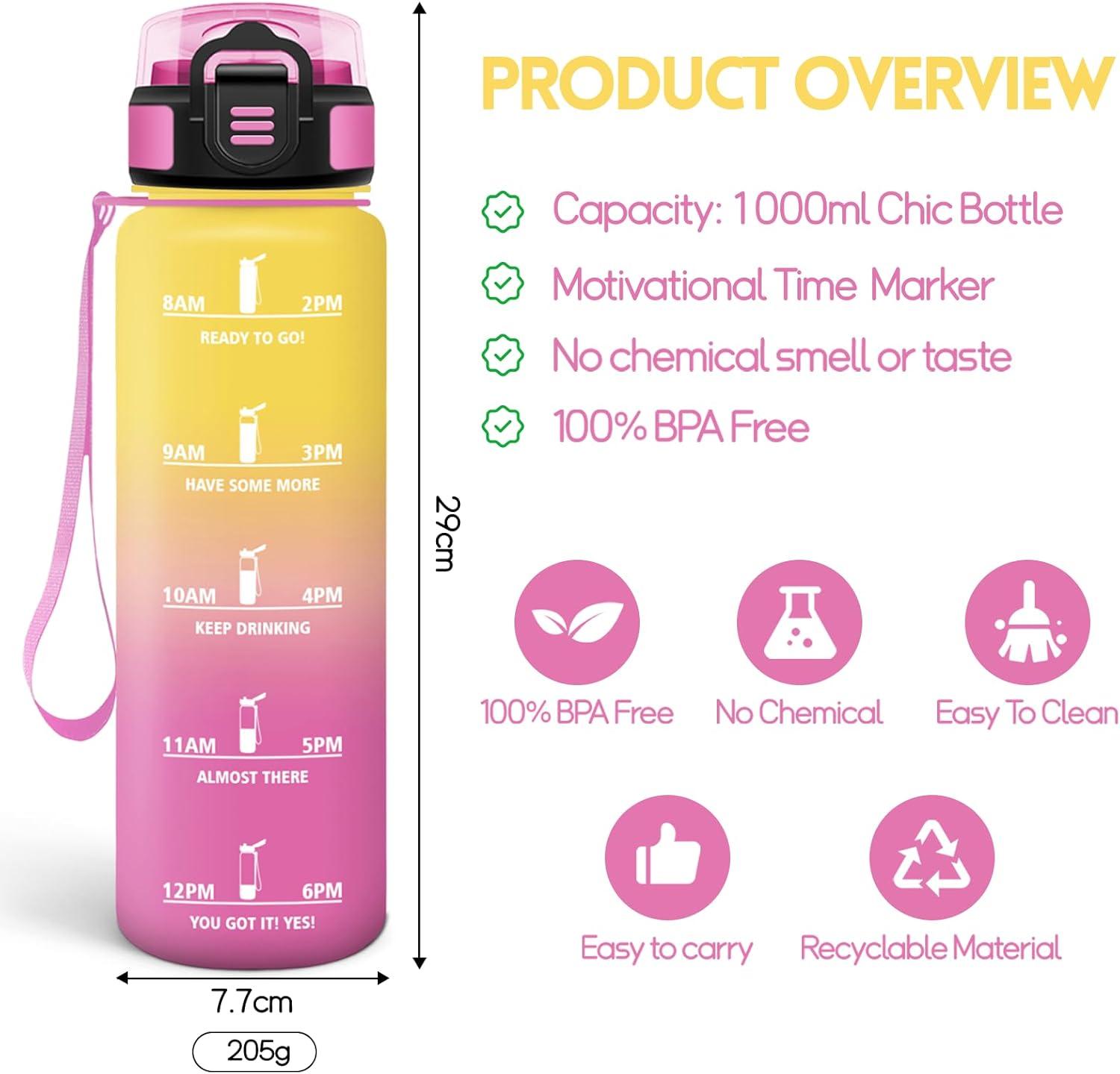 imageMotswedi Gourde Sport 1000ml Anti Fuite Gourde Paille Rutilisable Bouteille deau sans BPA Bouteille Reutilisable pour Enfant Adulte Randonne lcole Fitness Rose JauntreRose Jauntre