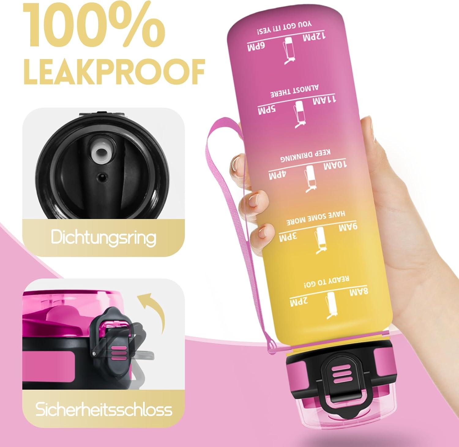 imageMotswedi Gourde Sport 1000ml Anti Fuite Gourde Paille Rutilisable Bouteille deau sans BPA Bouteille Reutilisable pour Enfant Adulte Randonne lcole Fitness Rose JauntreRose Jauntre