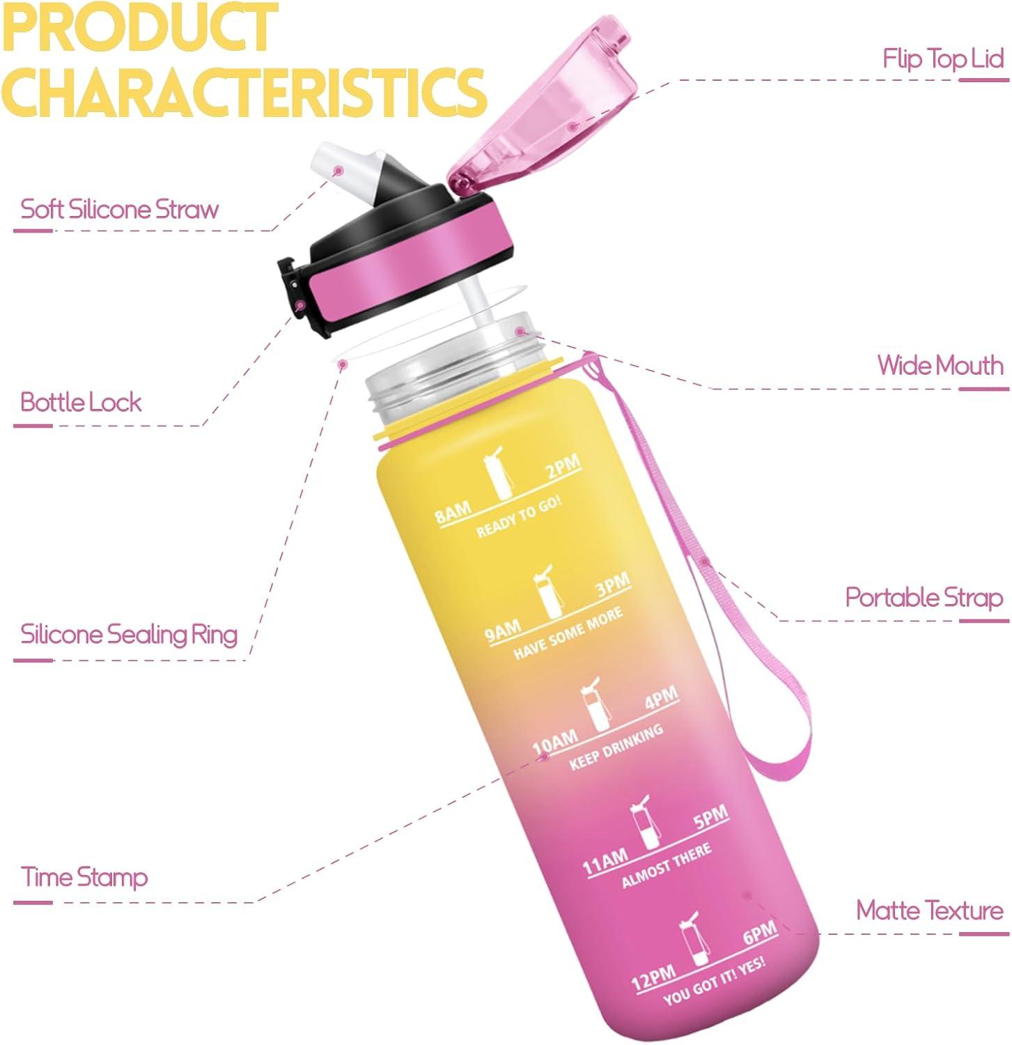 imageMotswedi Gourde Sport 1000ml Anti Fuite Gourde Paille Rutilisable Bouteille deau sans BPA Bouteille Reutilisable pour Enfant Adulte Randonne lcole Fitness Rose JauntreRose Jauntre
