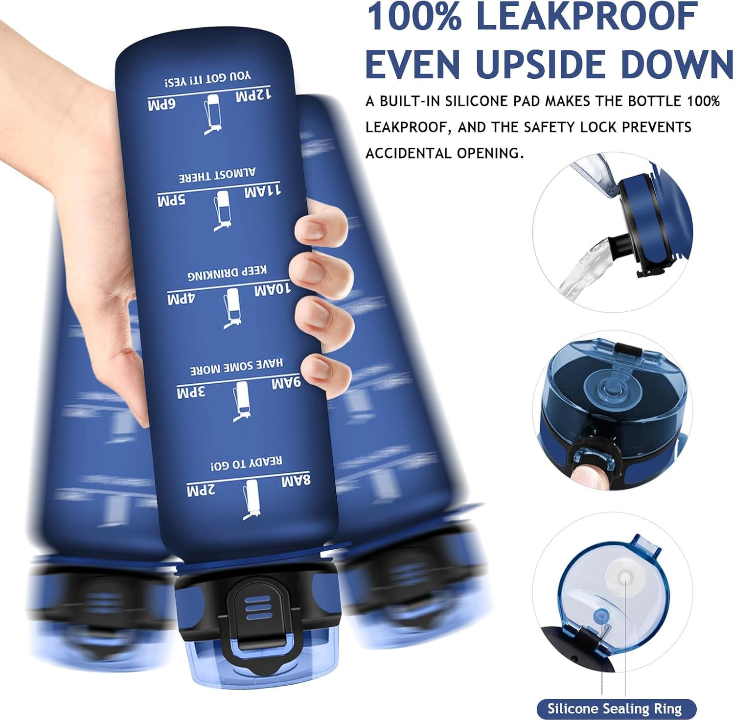 imageVikaster Gourde Sport Sans BPA tanche ampamp Rutilisable Bouteille dEau avec Marqueur de Temps et Filtre Convient Pour Enfant ampamp AdulteCbleu Marine Mat