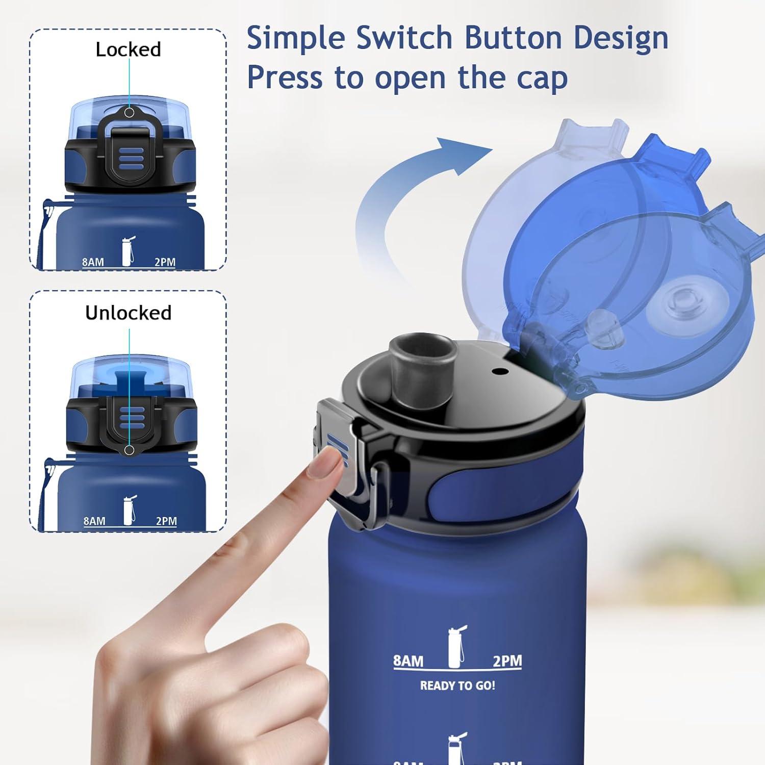 imageVikaster Gourde Sport Sans BPA tanche ampamp Rutilisable Bouteille dEau avec Marqueur de Temps et Filtre Convient Pour Enfant ampamp AdulteCbleu Marine Mat